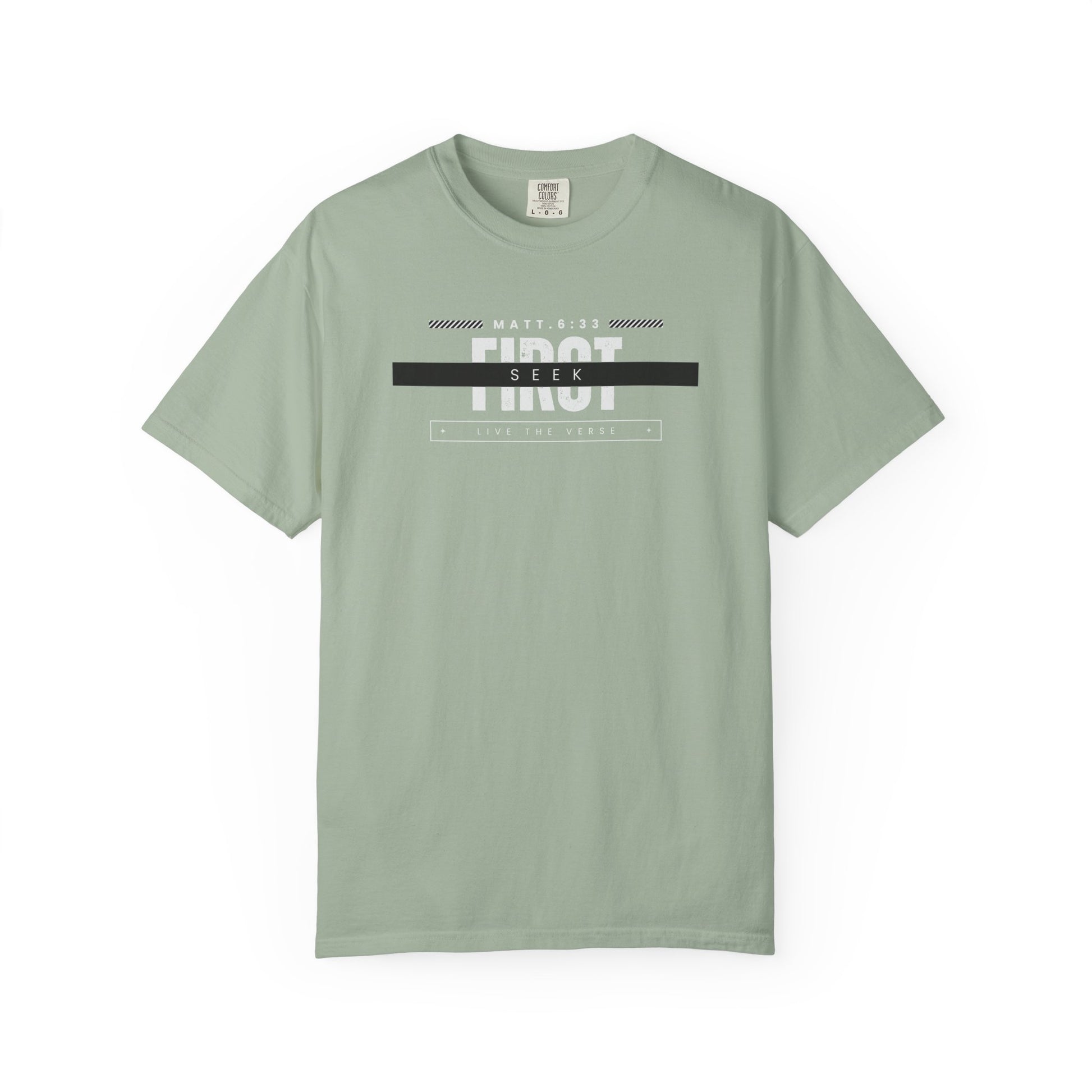 Seek First – Christian T-Shirt | Bold Typography Design | Live the Verse Collection | all4HIM