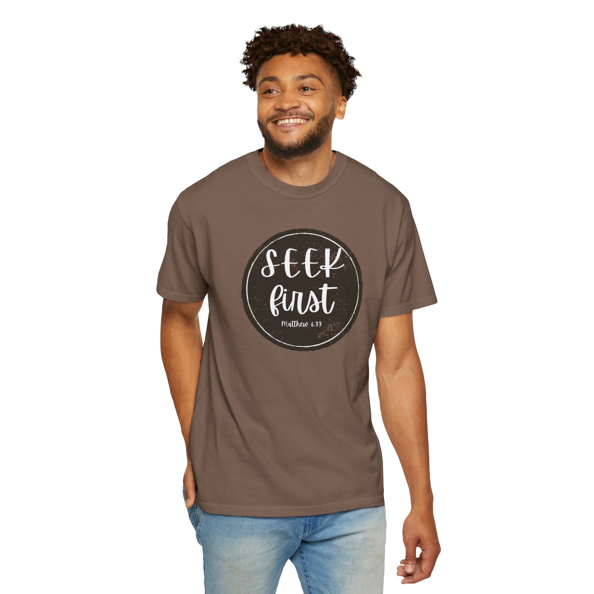 Seek First – Christian T-Shirt | Circle Seal Design | Live the Verse Collection | all4HIM