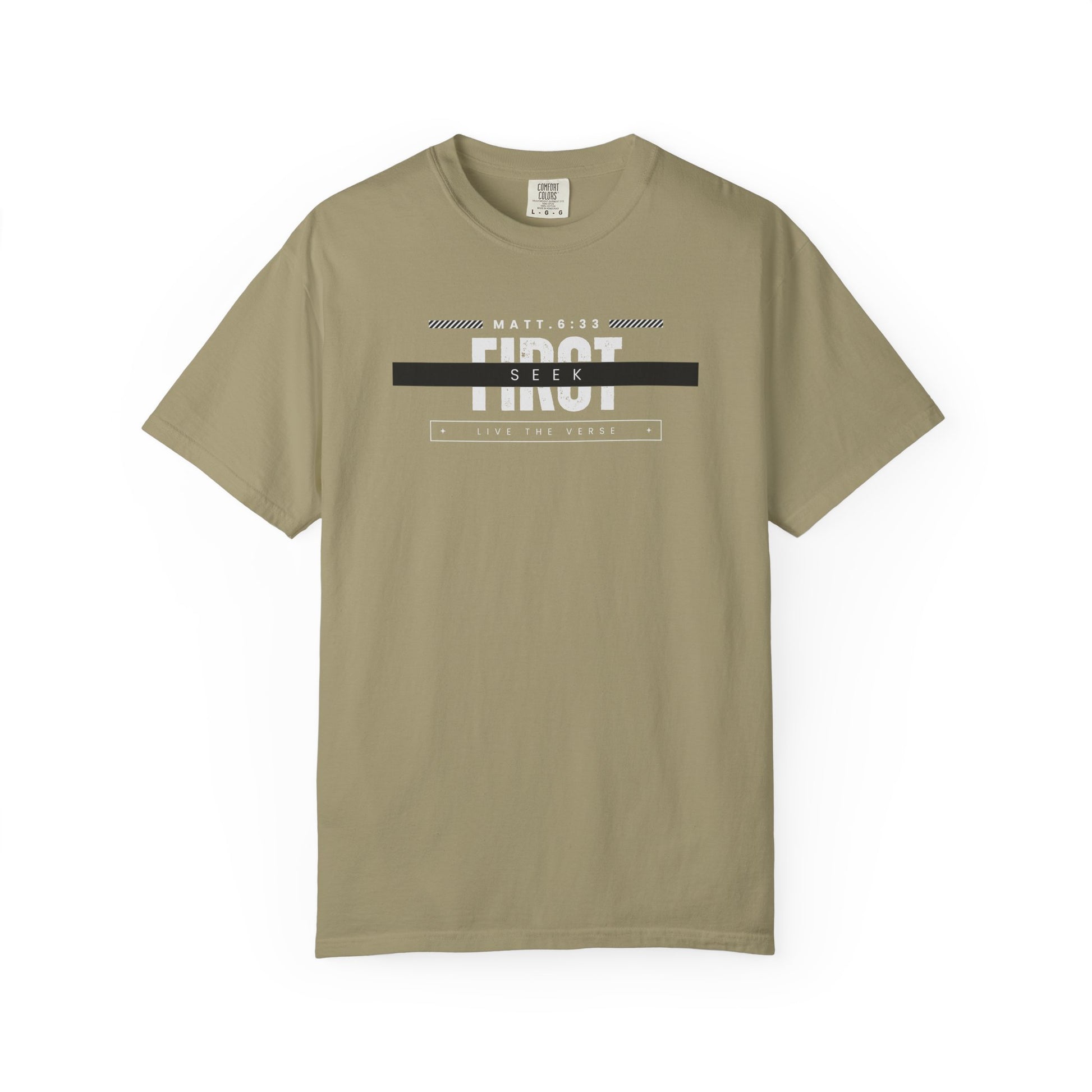 Seek First – Christian T-Shirt | Bold Typography Design | Live the Verse Collection | all4HIM