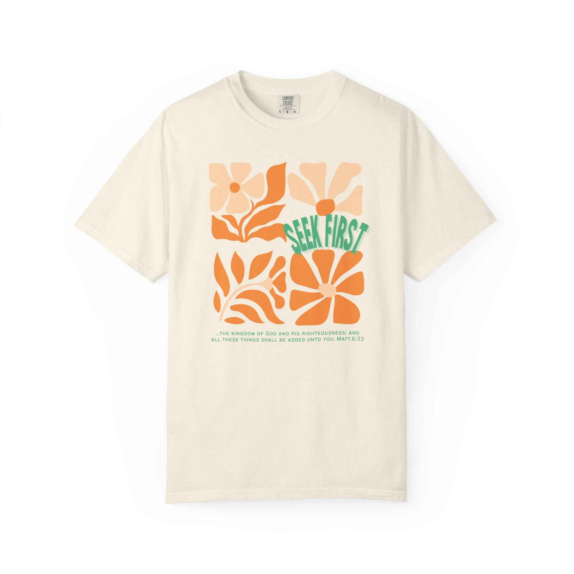 Seek First – Christian T-Shirt | Retro Floral Design | Live the Verse Collection | all4HIM