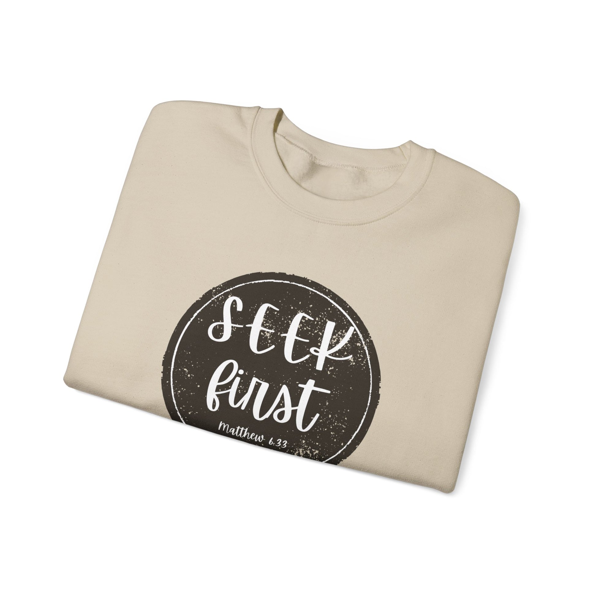 Seek First – Christian Sweatshirt | Circle Seal Design | Live the Verse Collection | all4HIM