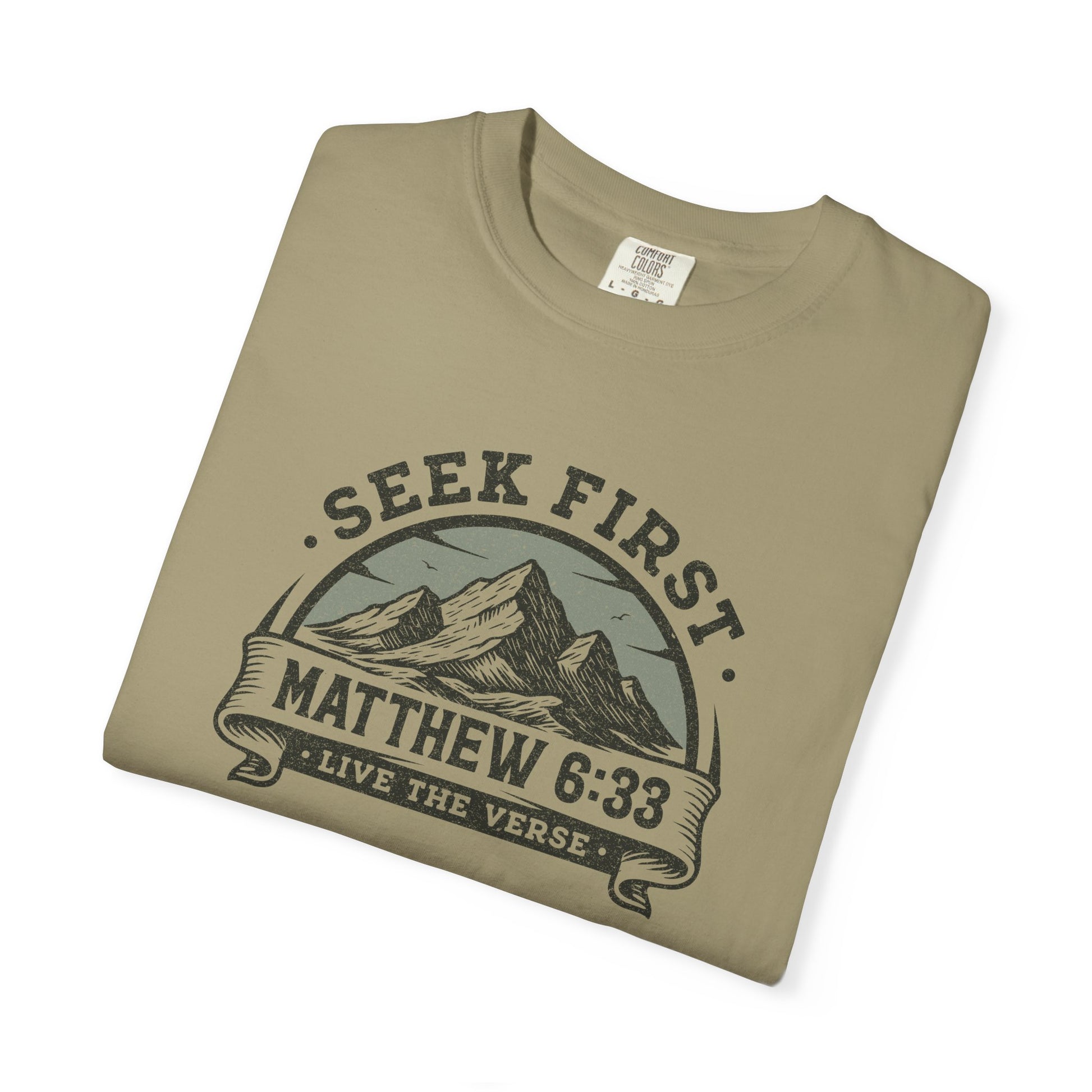 Seek First – Christian T-Shirt | Mountain Design | Live the Verse Collection | all4HIM
