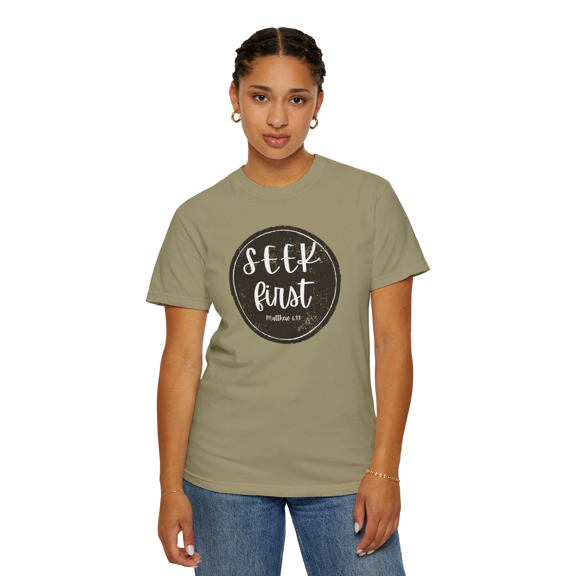 Seek First – Christian T-Shirt | Circle Seal Design | Live the Verse Collection | all4HIM