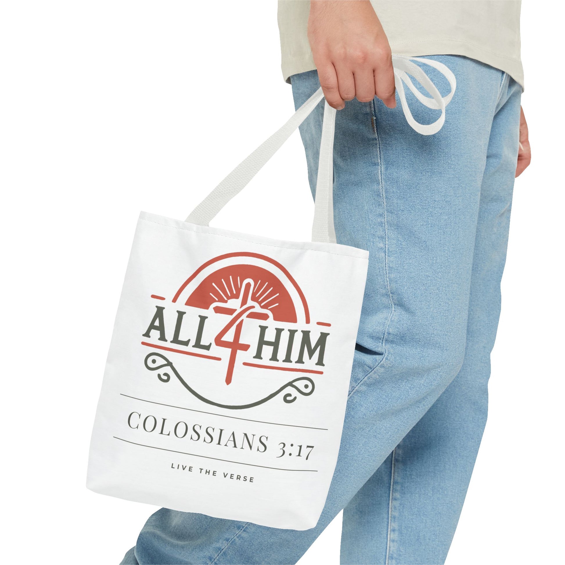 Live the Verse Tote Bag | all4HIM Logo Faith Bag | Christian Scripture-Inspired Carryall