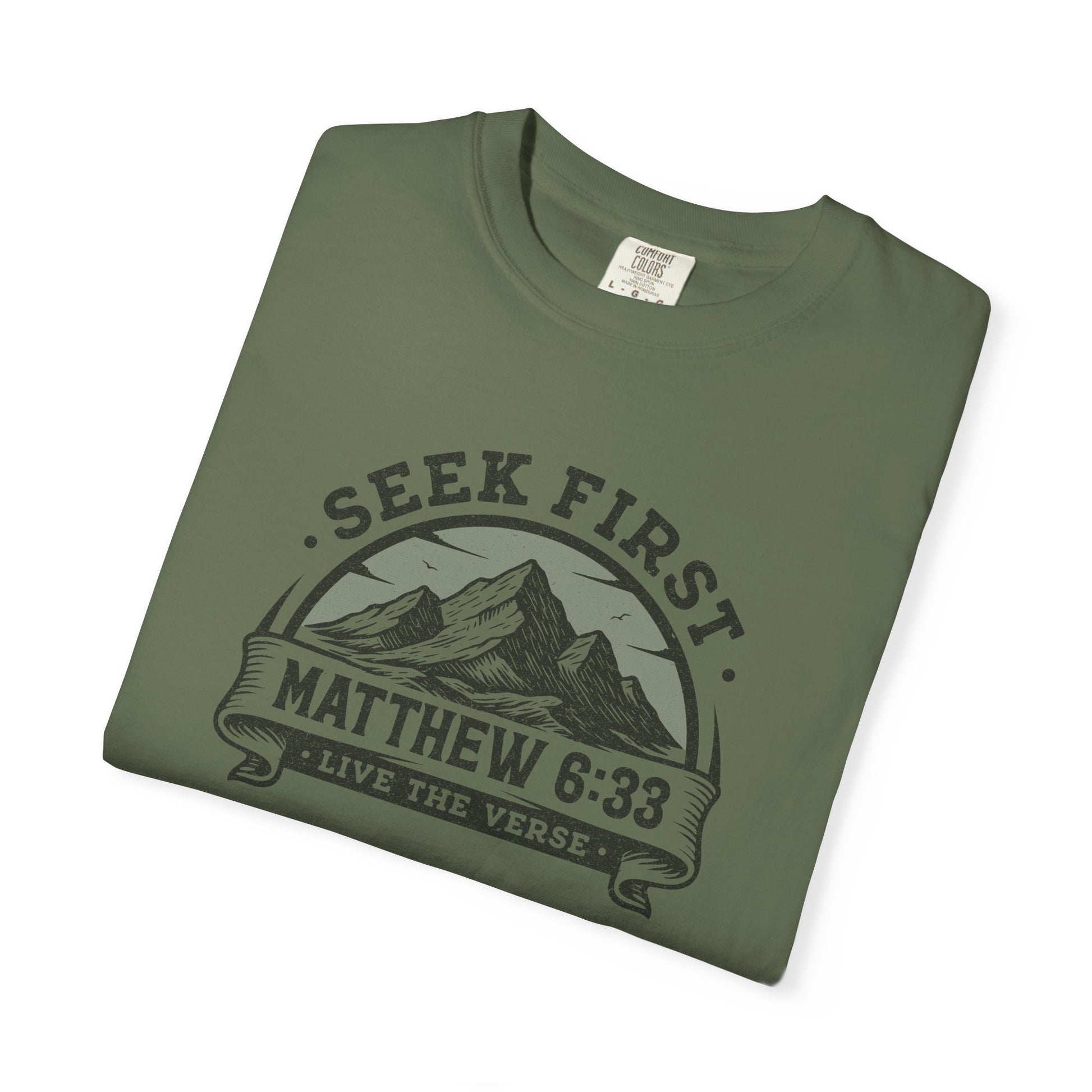 Seek First – Christian T-Shirt | Mountain Design | Live the Verse Collection | all4HIM