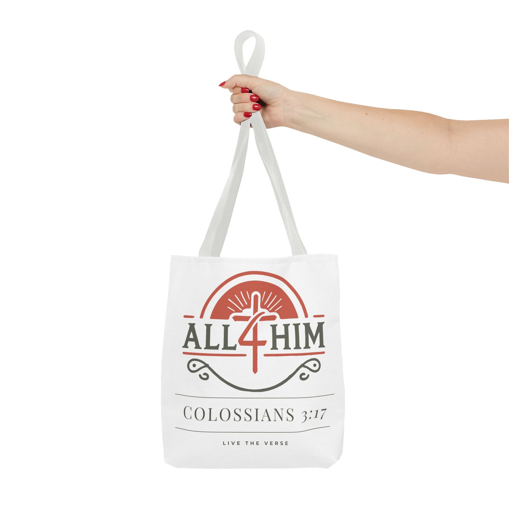 Live the Verse Tote Bag | all4HIM Logo Faith Bag | Christian Scripture-Inspired Carryall
