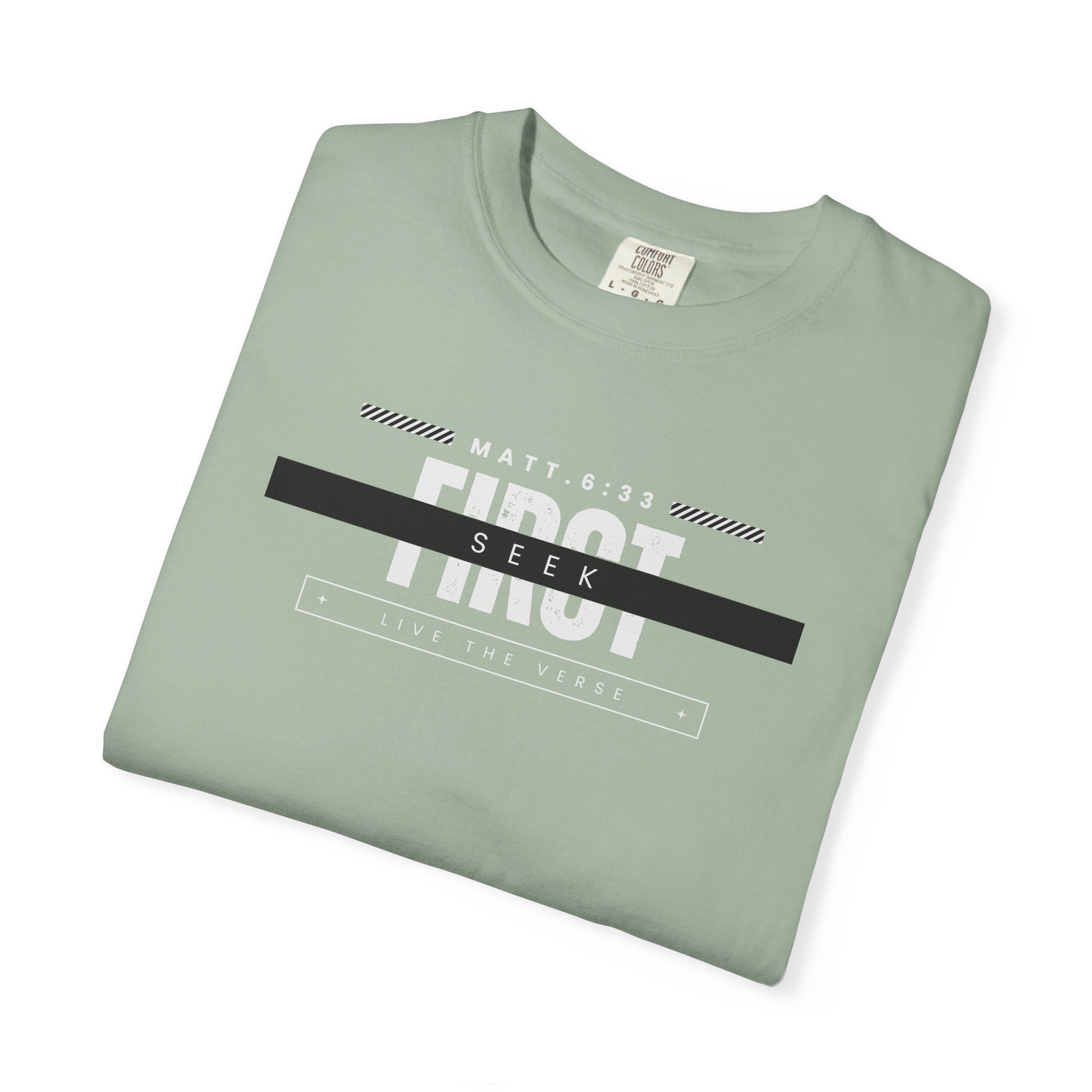 Seek First – Christian T-Shirt | Bold Typography Design | Live the Verse Collection | all4HIM