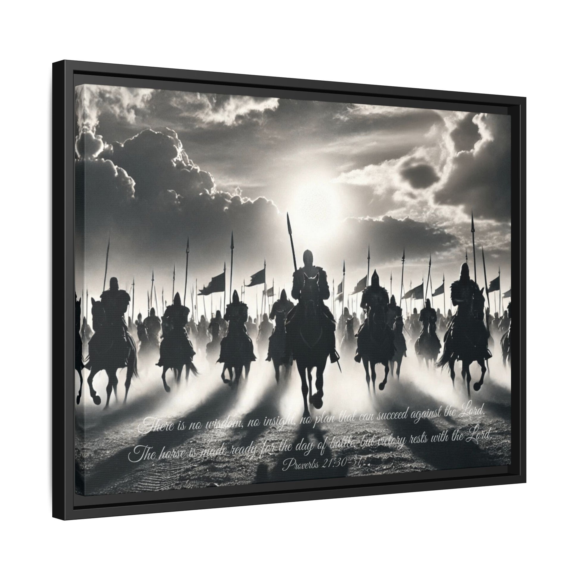 Sacred Scriptures: Proverbs 21 - Victory Rests with the Lord- Black Framed Canvas | all4HIM collection