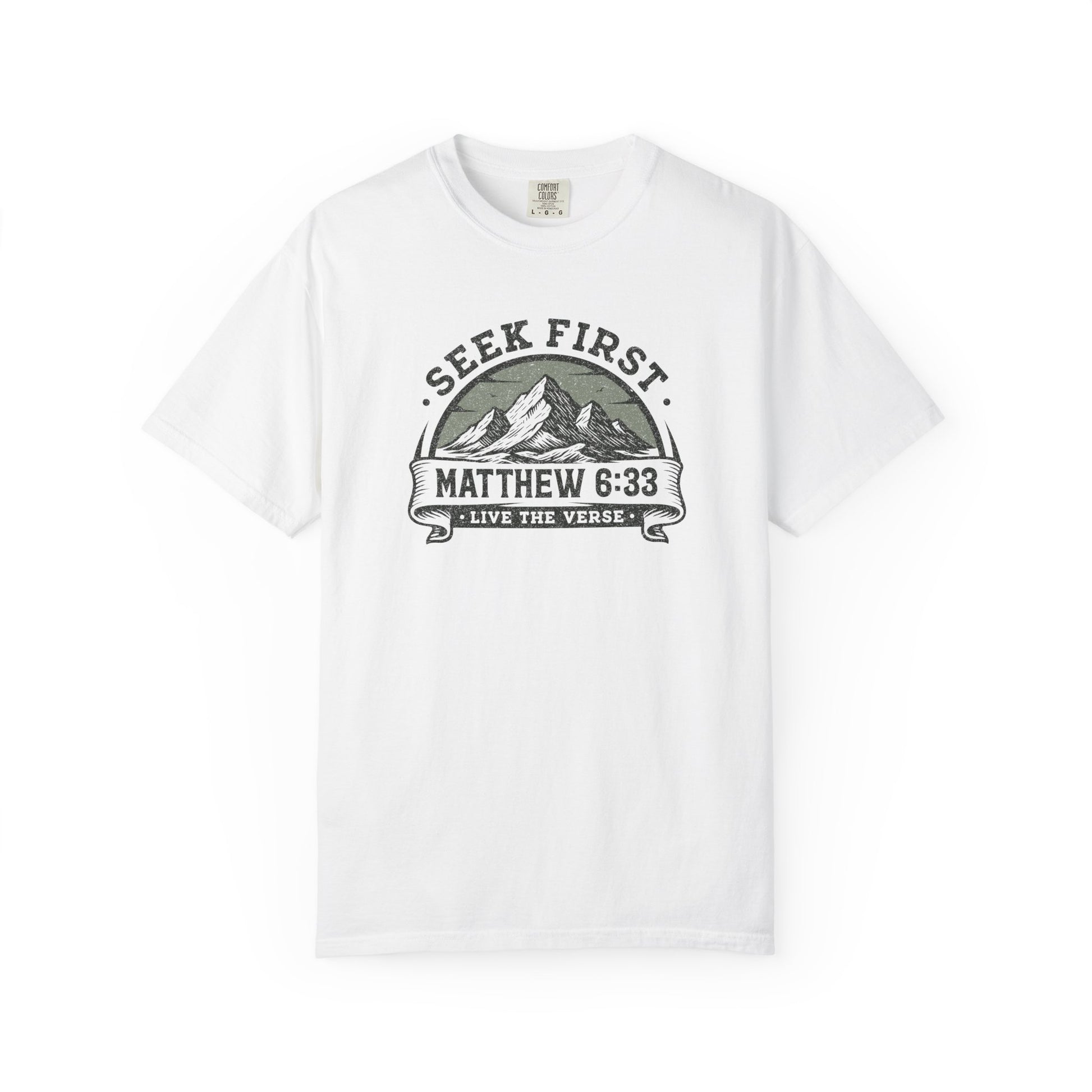 Seek First – Christian T-Shirt | Mountain Design | Live the Verse Collection | all4HIM