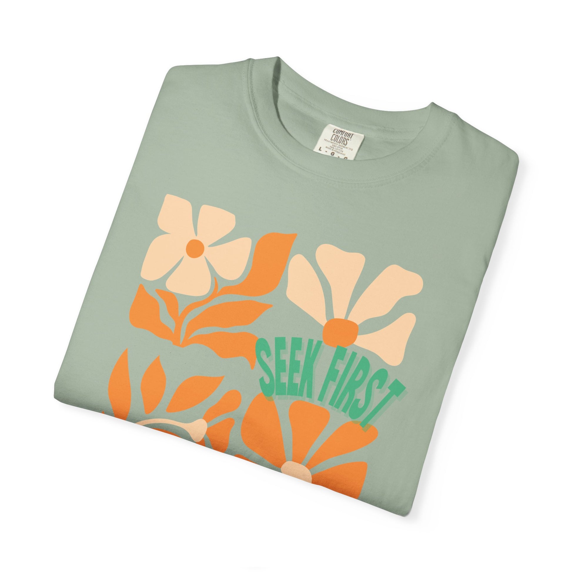 Seek First – Christian T-Shirt | Retro Floral Design | Live the Verse Collection | all4HIM