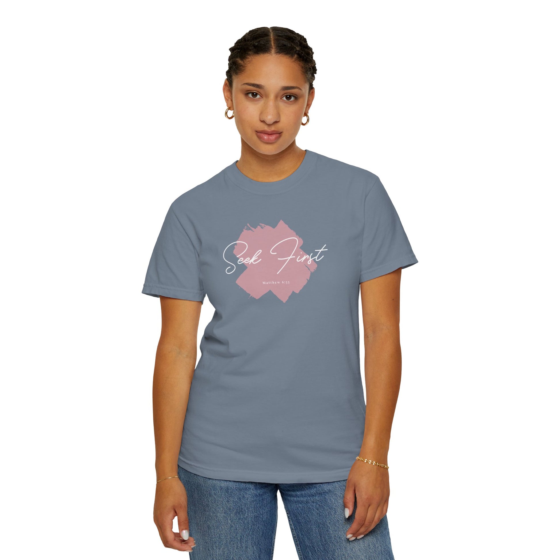 Seek First – Christian T-Shirt | Brush Script Design | Live the Verse Collection | all4HIM