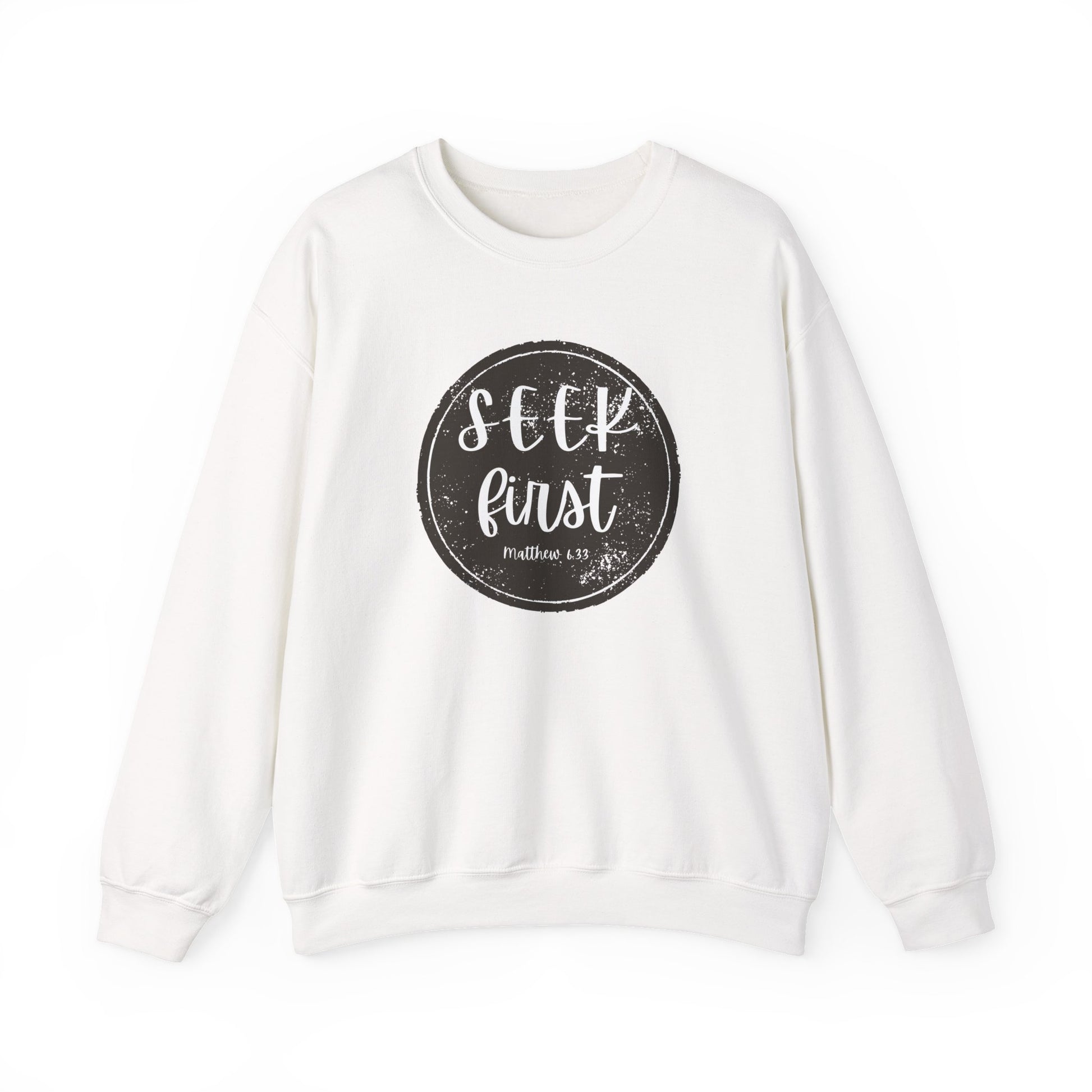 Seek First – Christian Sweatshirt | Circle Seal Design | Live the Verse Collection | all4HIM