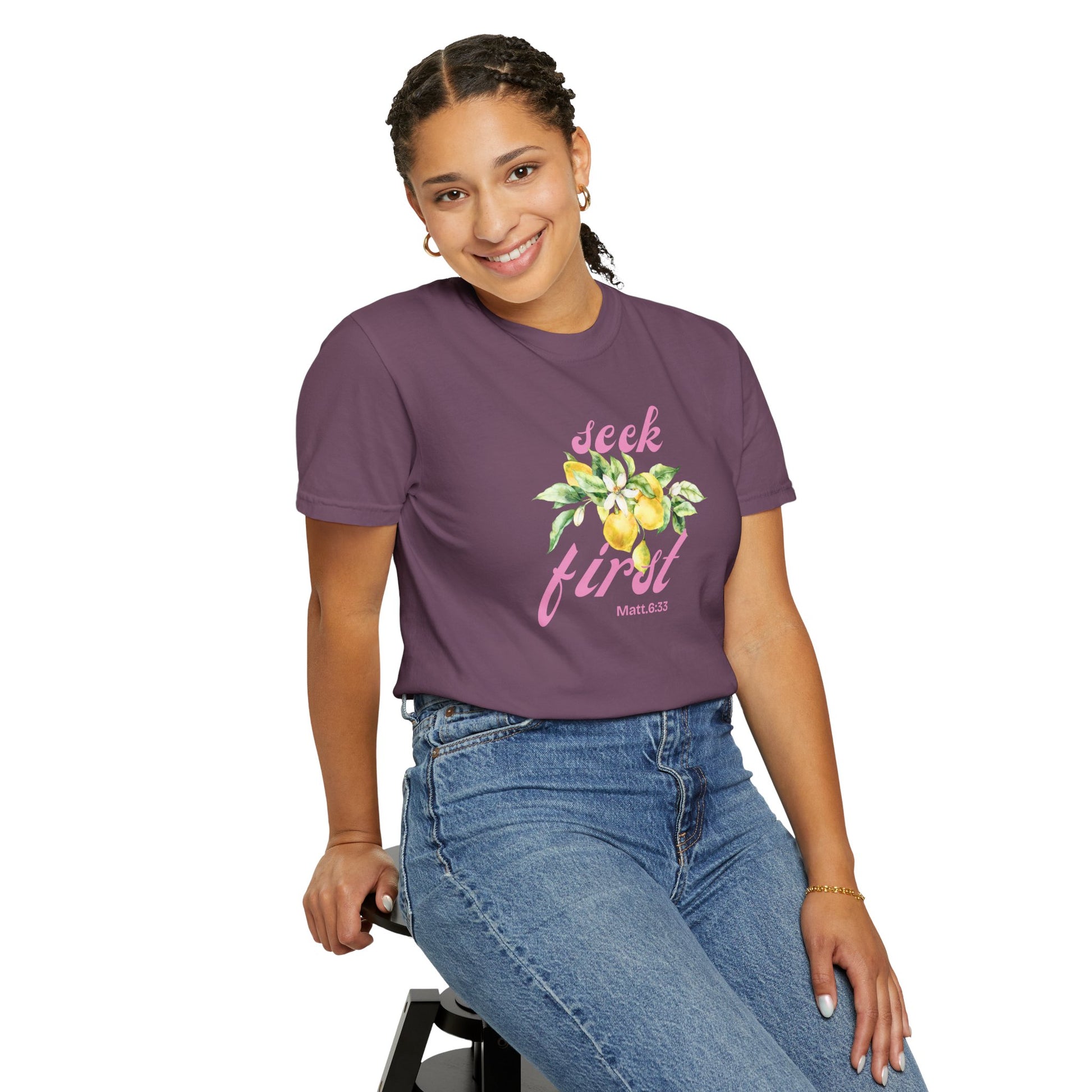 Seek First – Christian T-Shirt | Lemon Floral Design | Live the Verse Collection | all4HIM