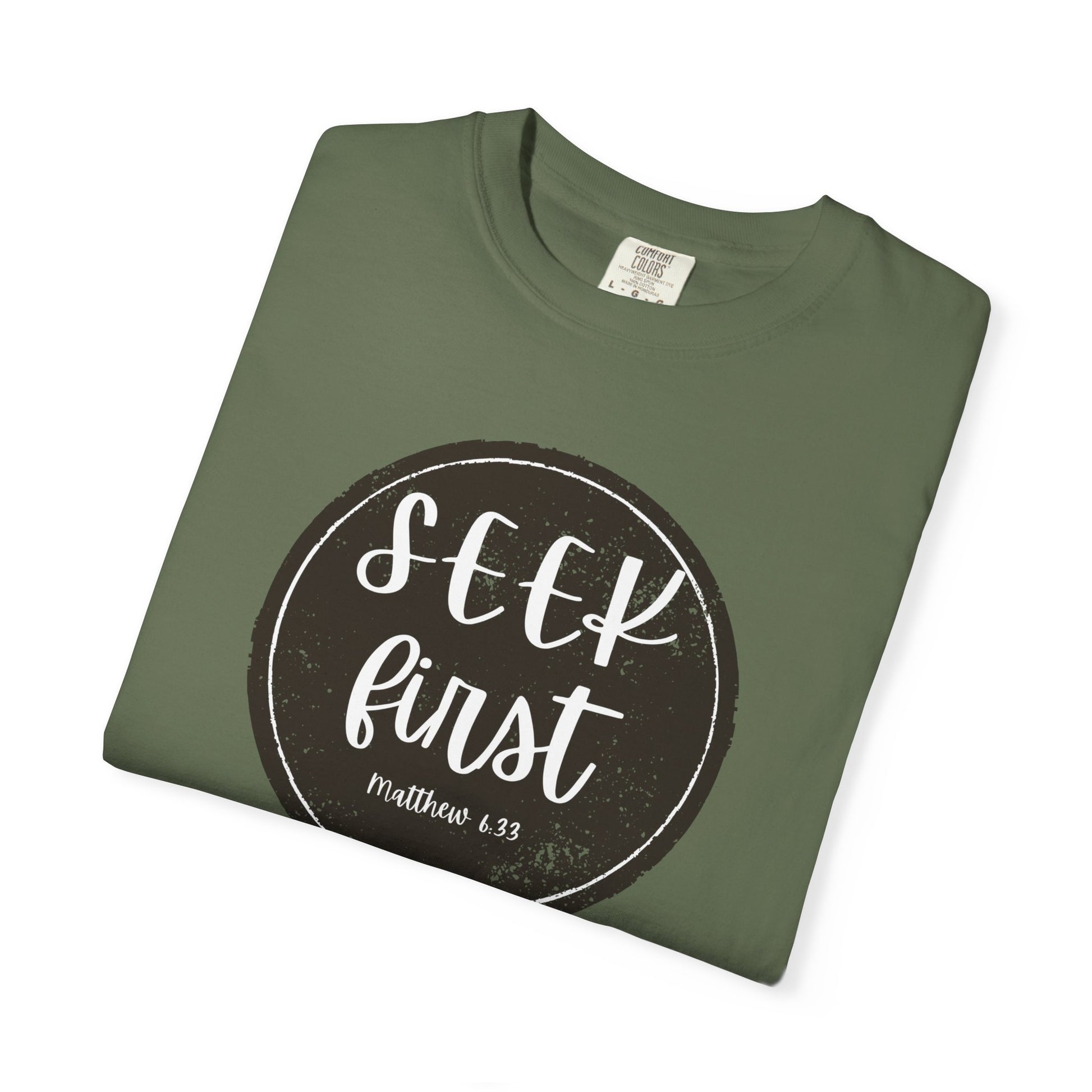 Seek First – Christian T-Shirt | Circle Seal Design | Live the Verse Collection | all4HIM