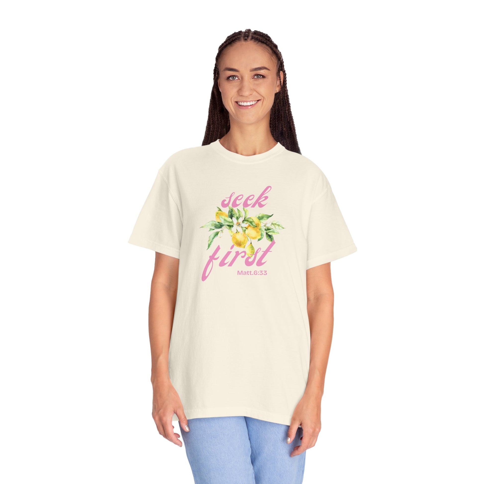 Seek First – Christian T-Shirt | Lemon Floral Design | Live the Verse Collection | all4HIM