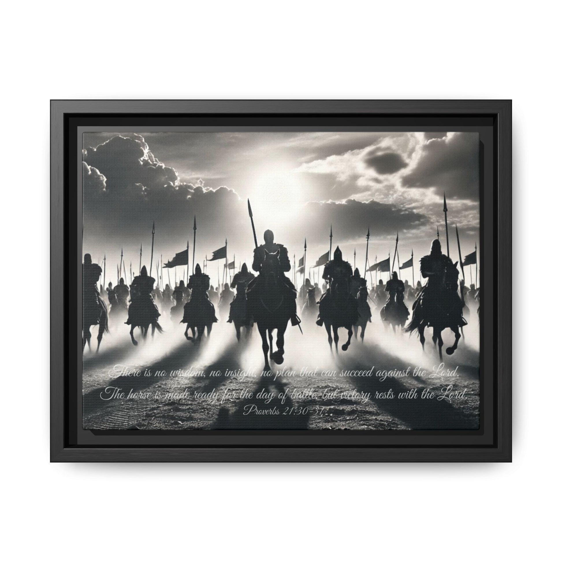 Sacred Scriptures: Proverbs 21 - Victory Rests with the Lord- Black Framed Canvas | all4HIM collection