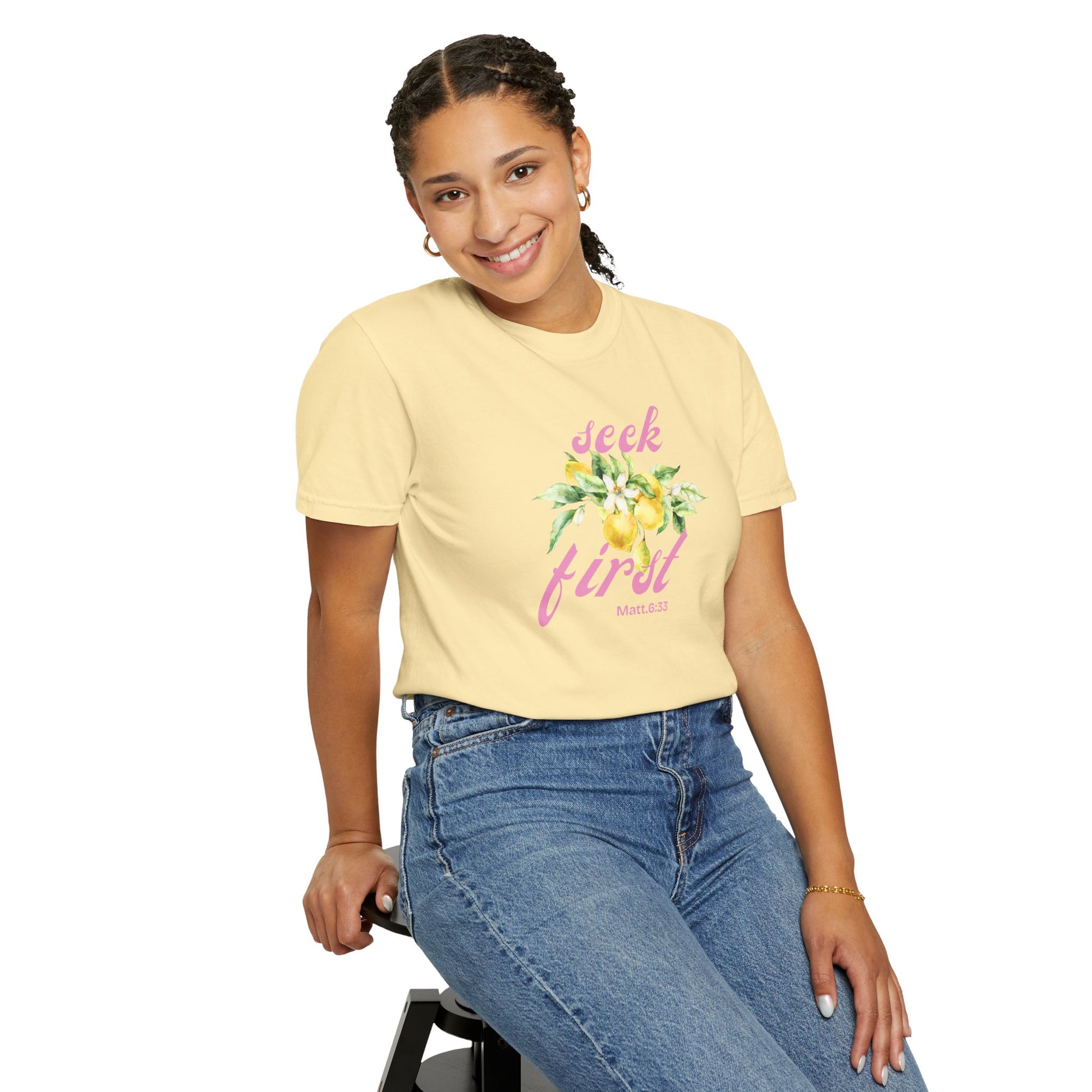Seek First – Christian T-Shirt | Lemon Floral Design | Live the Verse Collection | all4HIM