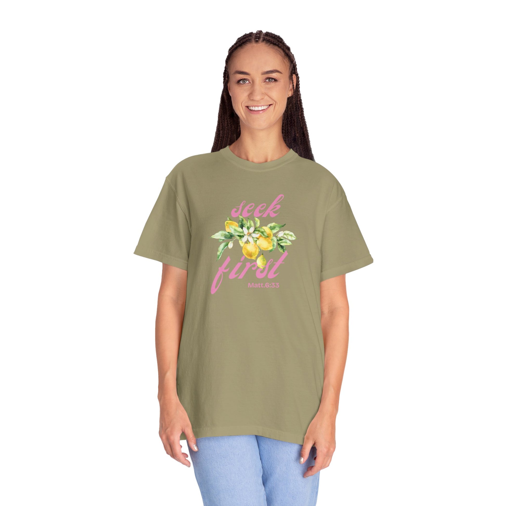 Seek First – Christian T-Shirt | Lemon Floral Design | Live the Verse Collection | all4HIM