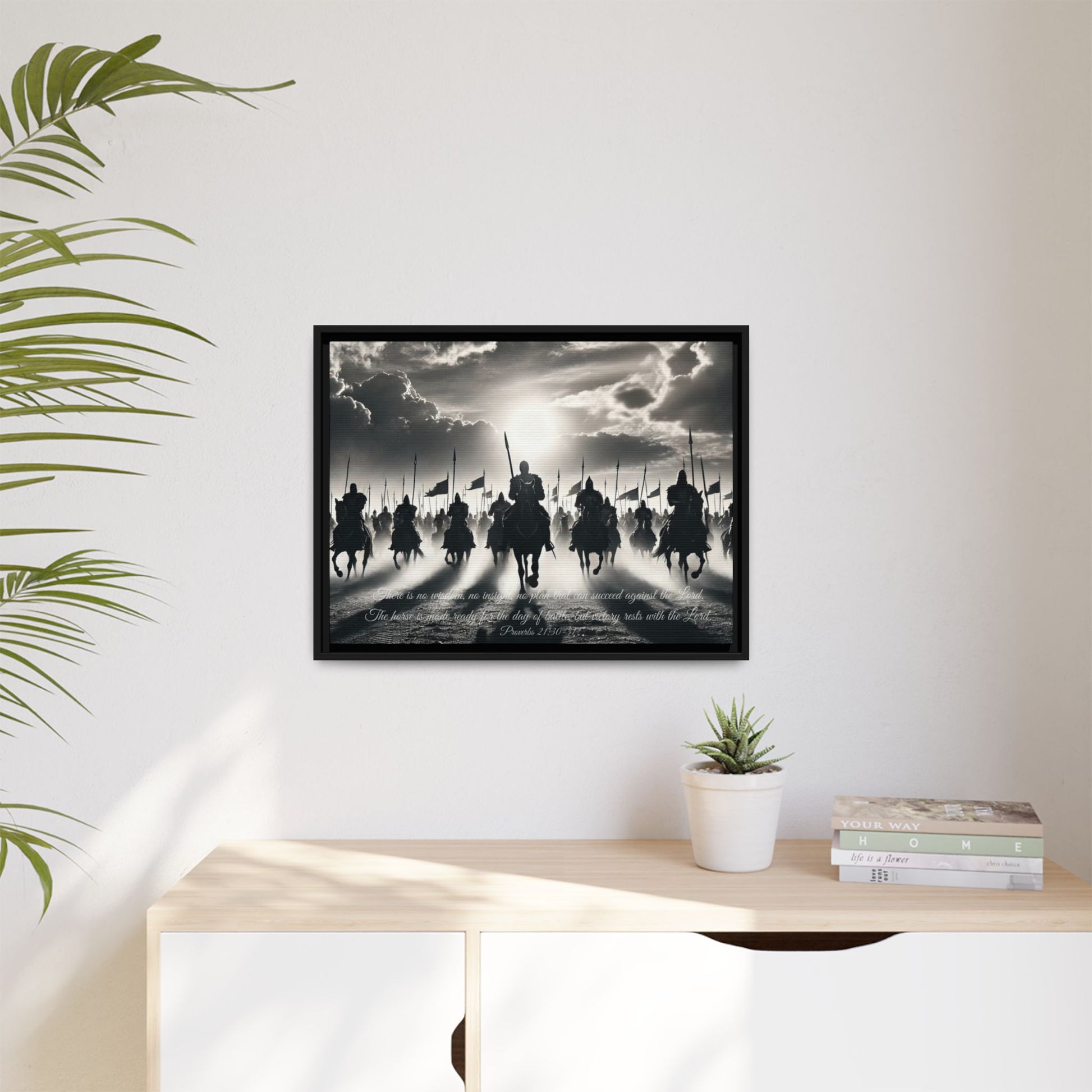 Sacred Scriptures: Proverbs 21 - Victory Rests with the Lord- Black Framed Canvas | all4HIM collection