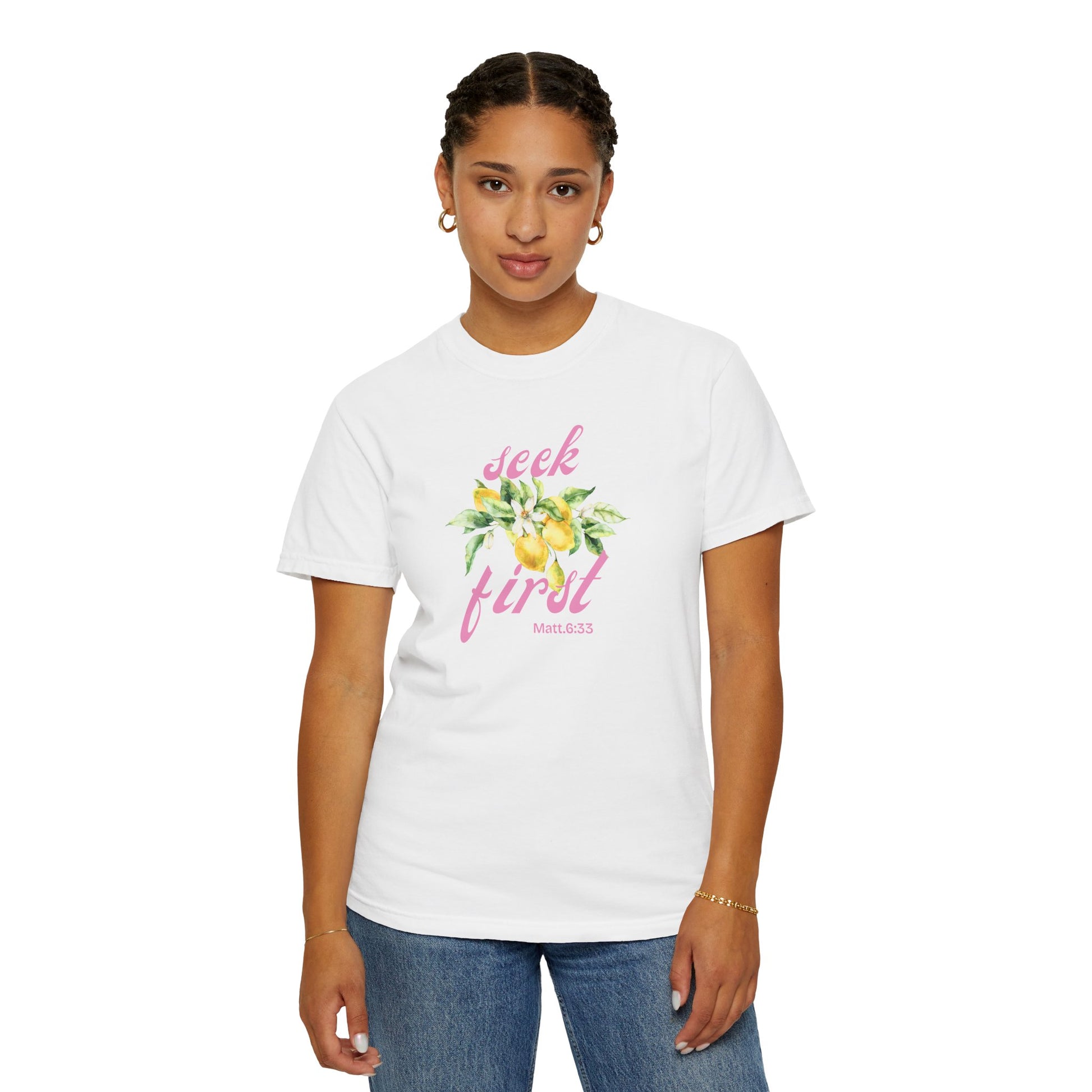 Seek First – Christian T-Shirt | Lemon Floral Design | Live the Verse Collection | all4HIM