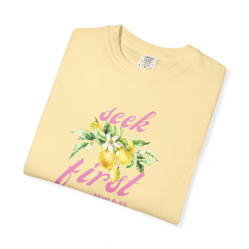 Seek First – Christian T-Shirt | Lemon Floral Design | Live the Verse Collection | all4HIM