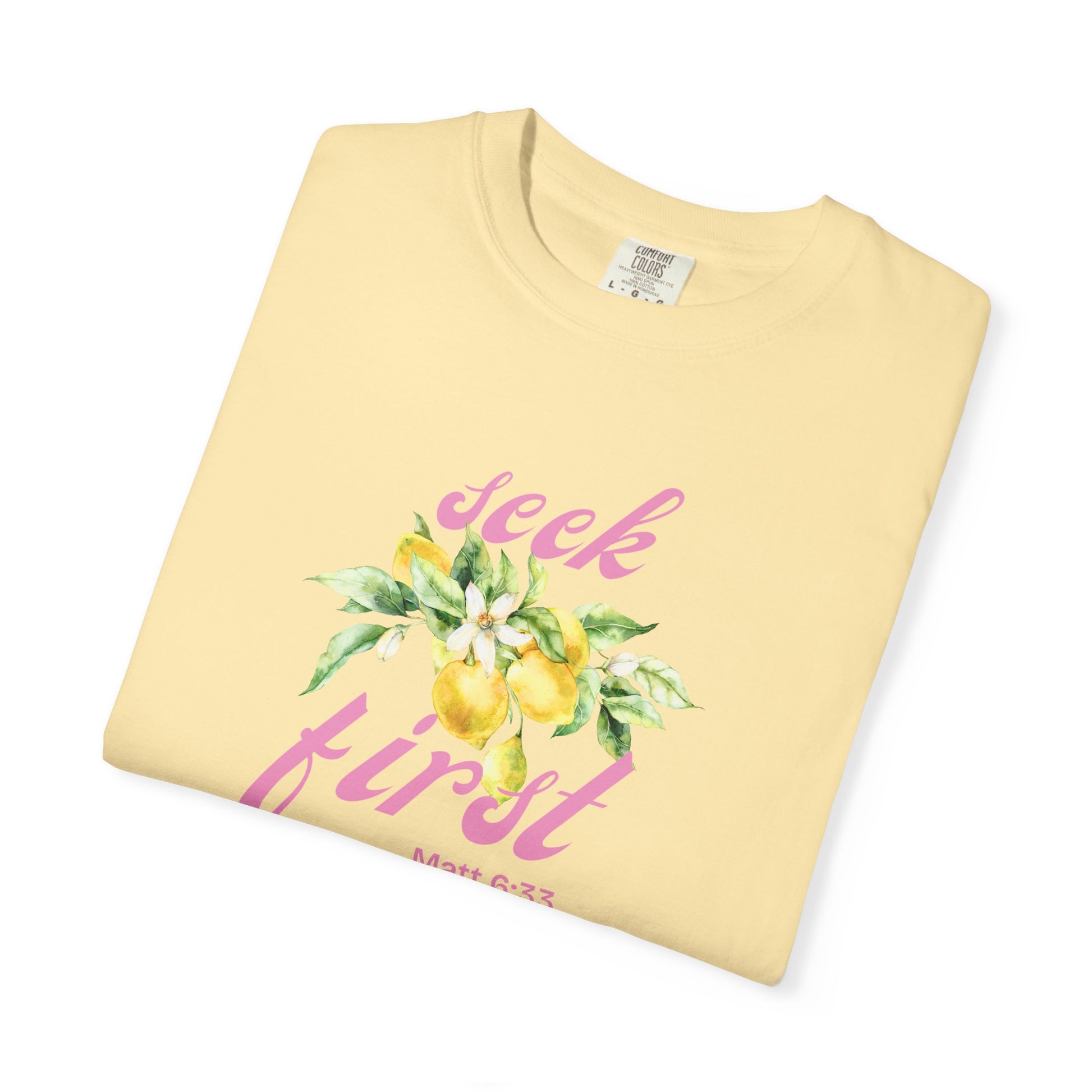 Seek First – Christian T-Shirt | Lemon Floral Design | Live the Verse Collection | all4HIM