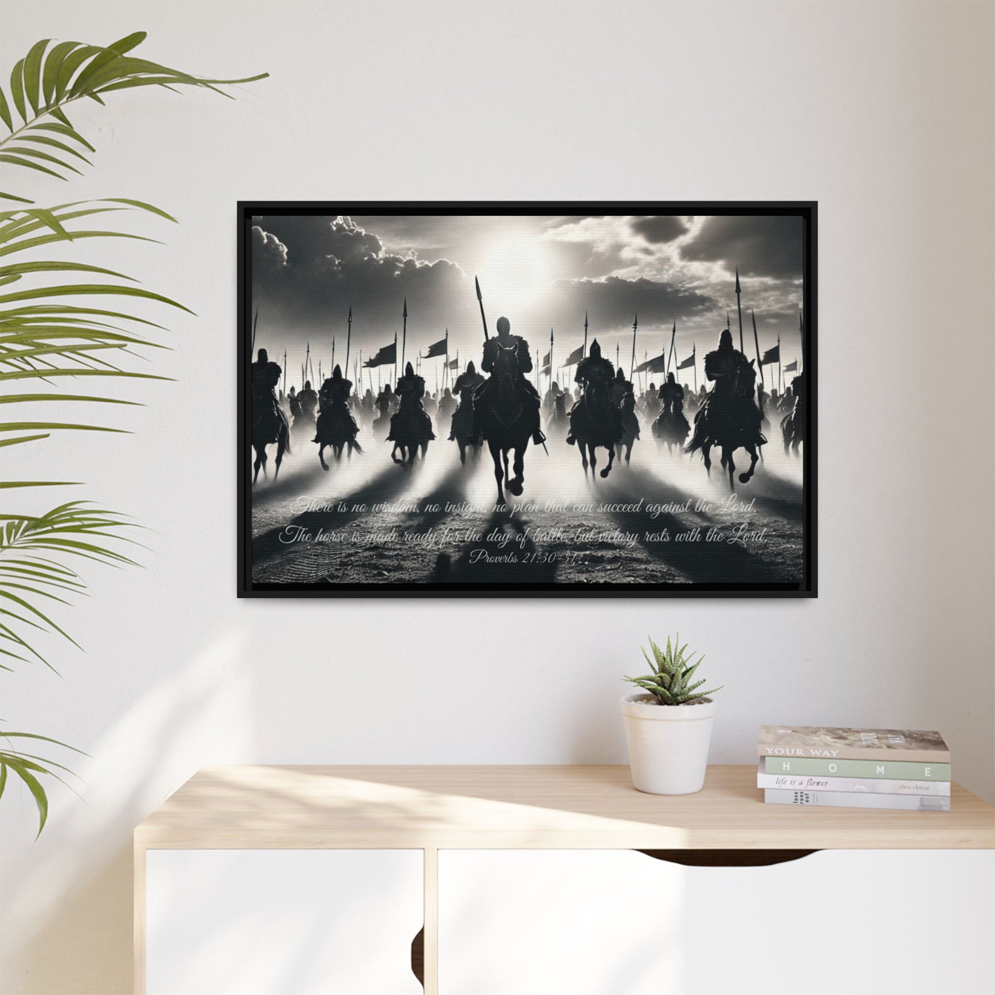 Sacred Scriptures: Proverbs 21 - Victory Rests with the Lord- Black Framed Canvas | all4HIM collection