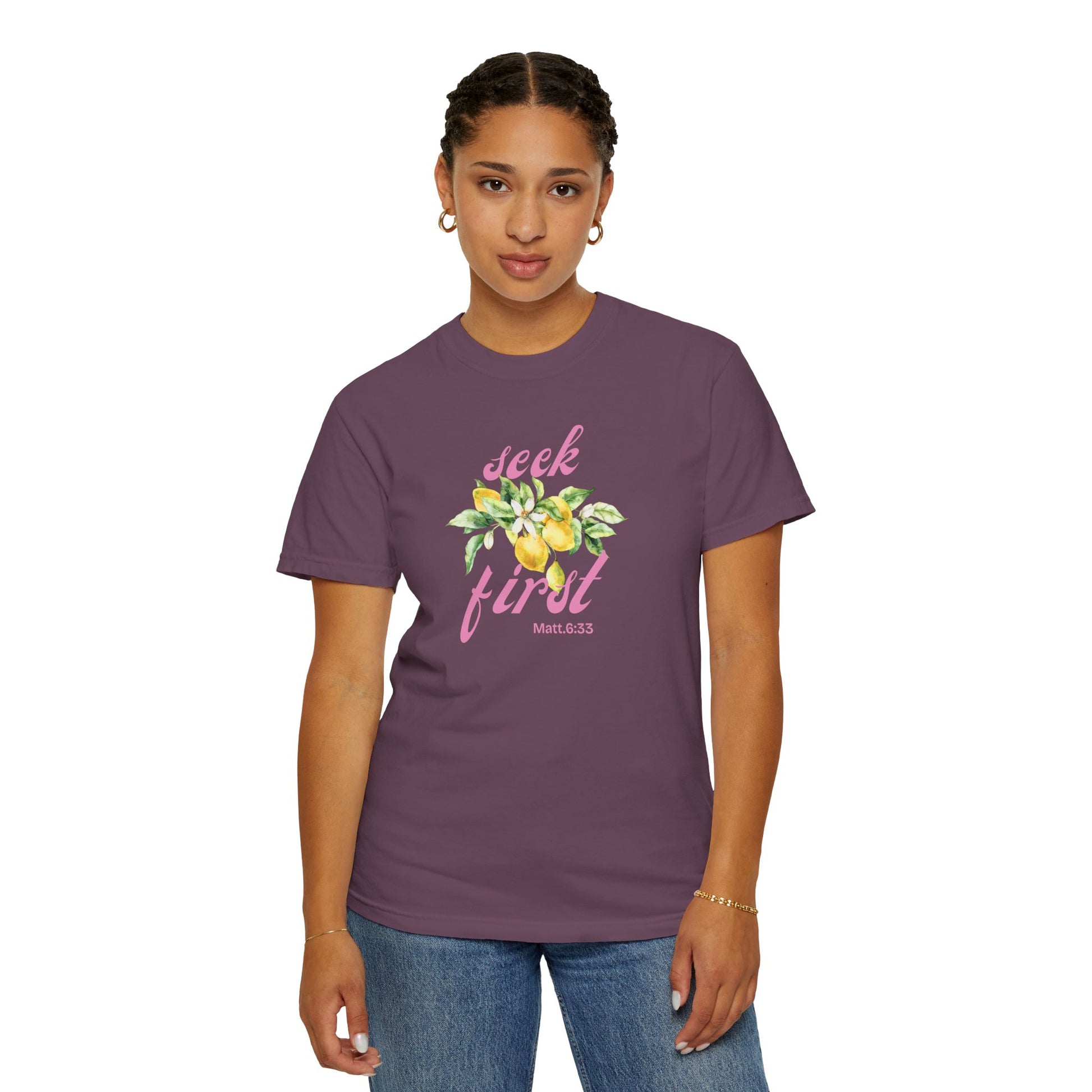 Seek First – Christian T-Shirt | Lemon Floral Design | Live the Verse Collection | all4HIM