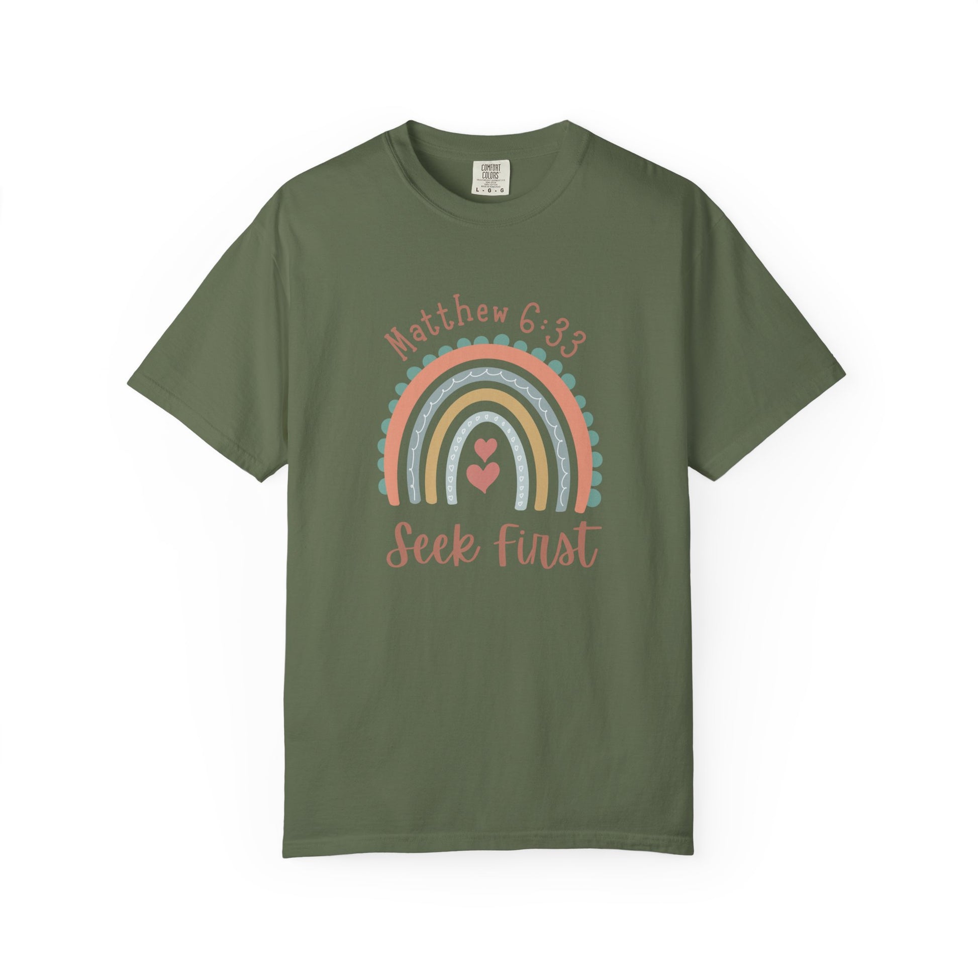 Seek First – Christian T-Shirt | Boho Rainbow Design | Live the Verse Collection | all4HIM