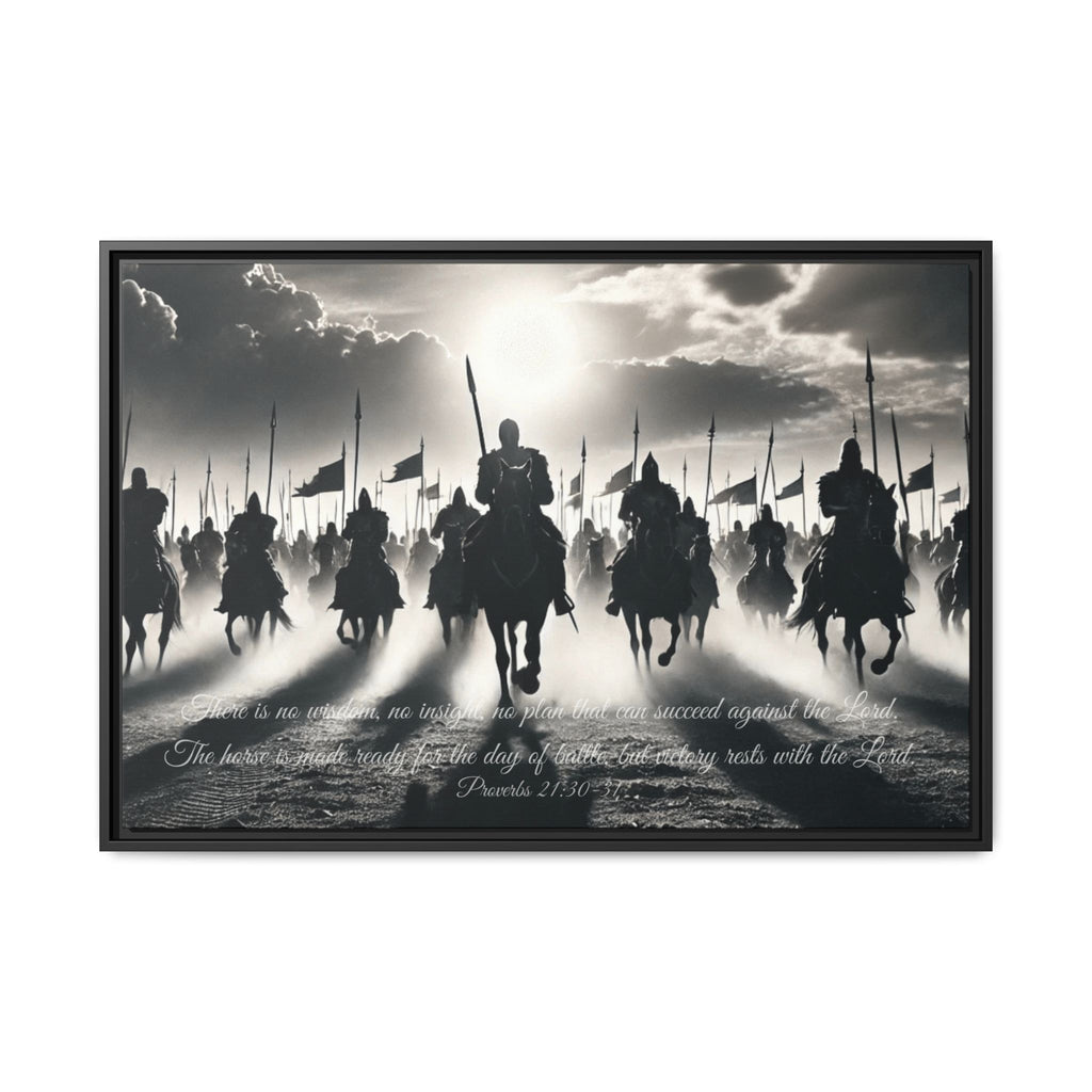 Sacred Scriptures: Proverbs 21 - Victory Rests with the Lord- Black Framed Canvas | all4HIM collection