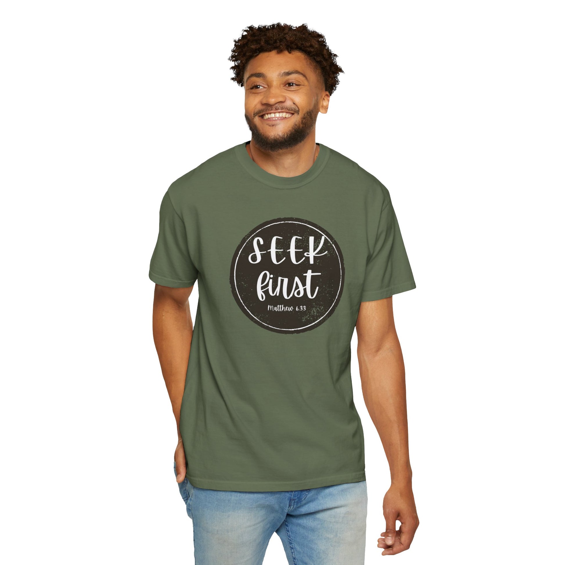 Seek First – Christian T-Shirt | Circle Seal Design | Live the Verse Collection | all4HIM