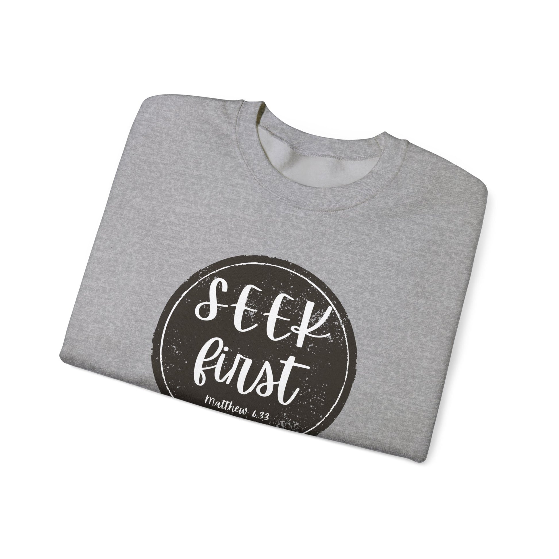 Seek First – Christian Sweatshirt | Circle Seal Design | Live the Verse Collection | all4HIM