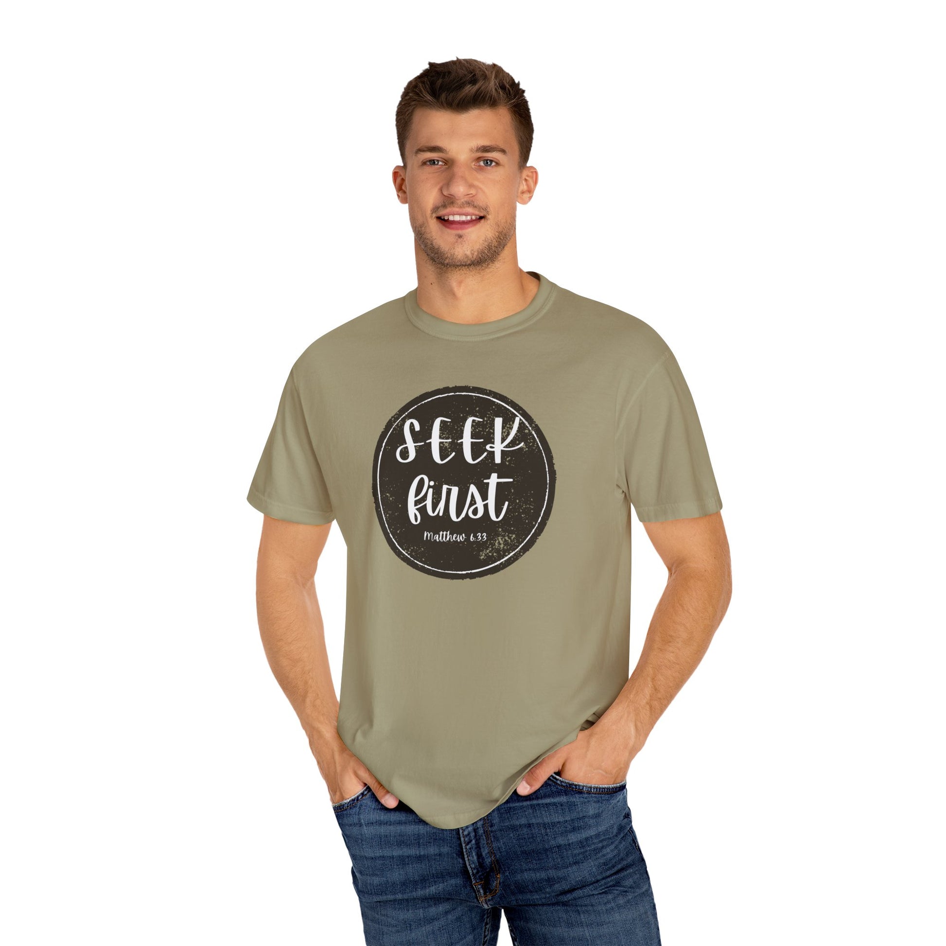 Seek First – Christian T-Shirt | Circle Seal Design | Live the Verse Collection | all4HIM
