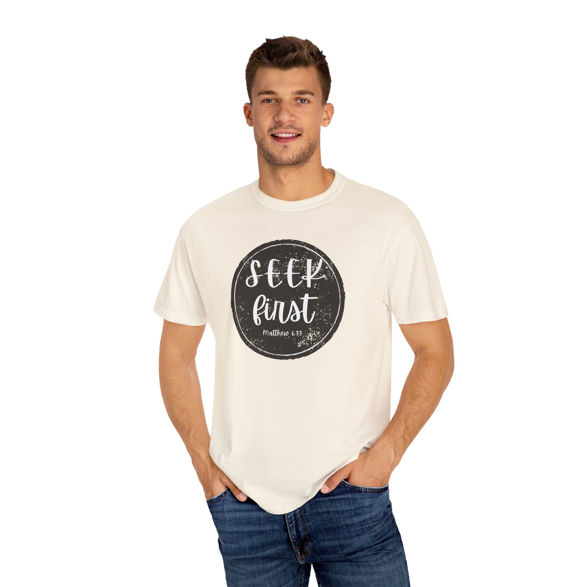 Seek First – Christian T-Shirt | Circle Seal Design | Live the Verse Collection | all4HIM