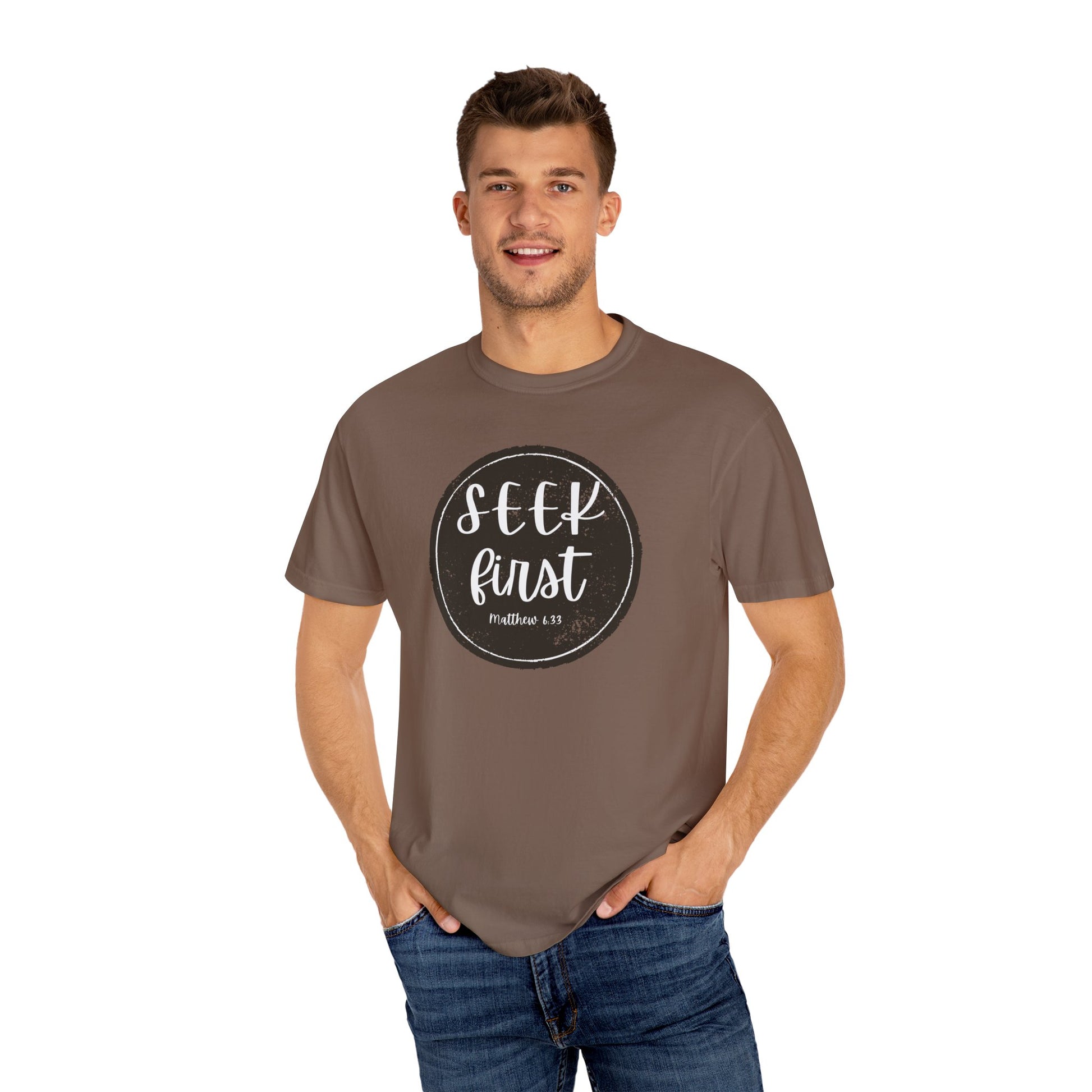 Seek First – Christian T-Shirt | Circle Seal Design | Live the Verse Collection | all4HIM