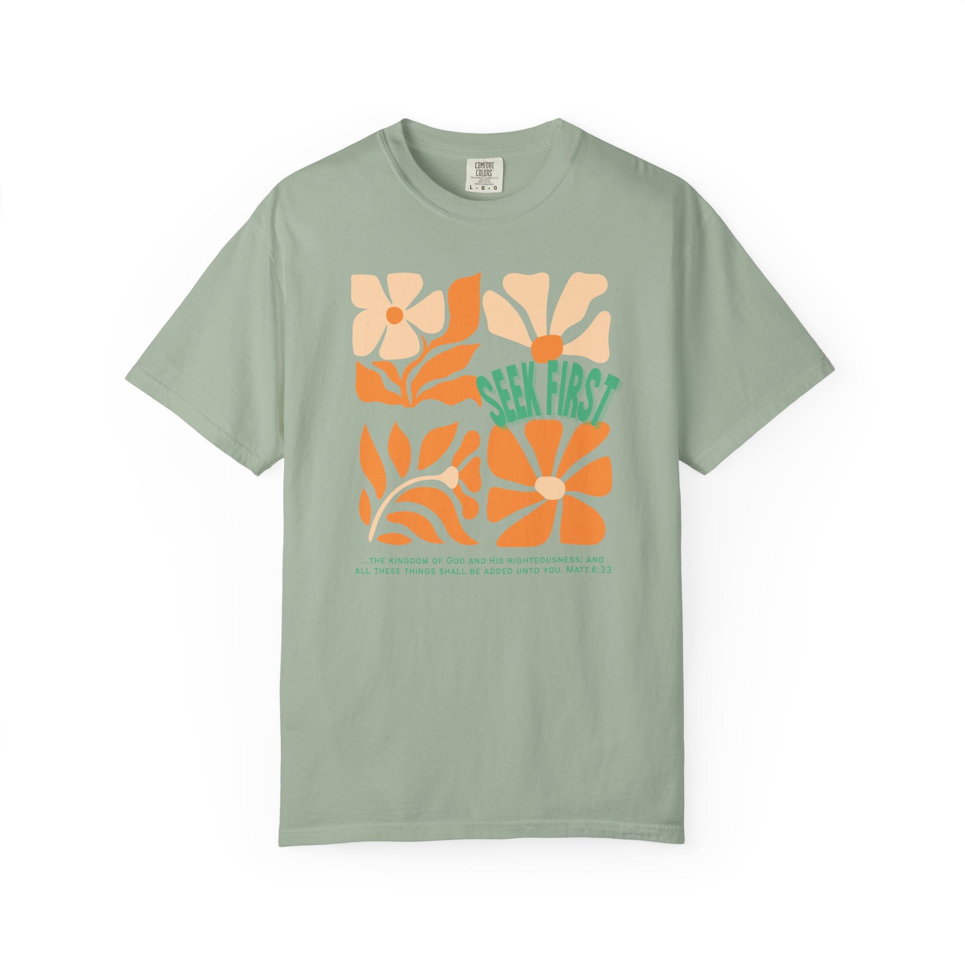 Seek First – Christian T-Shirt | Retro Floral Design | Live the Verse Collection | all4HIM