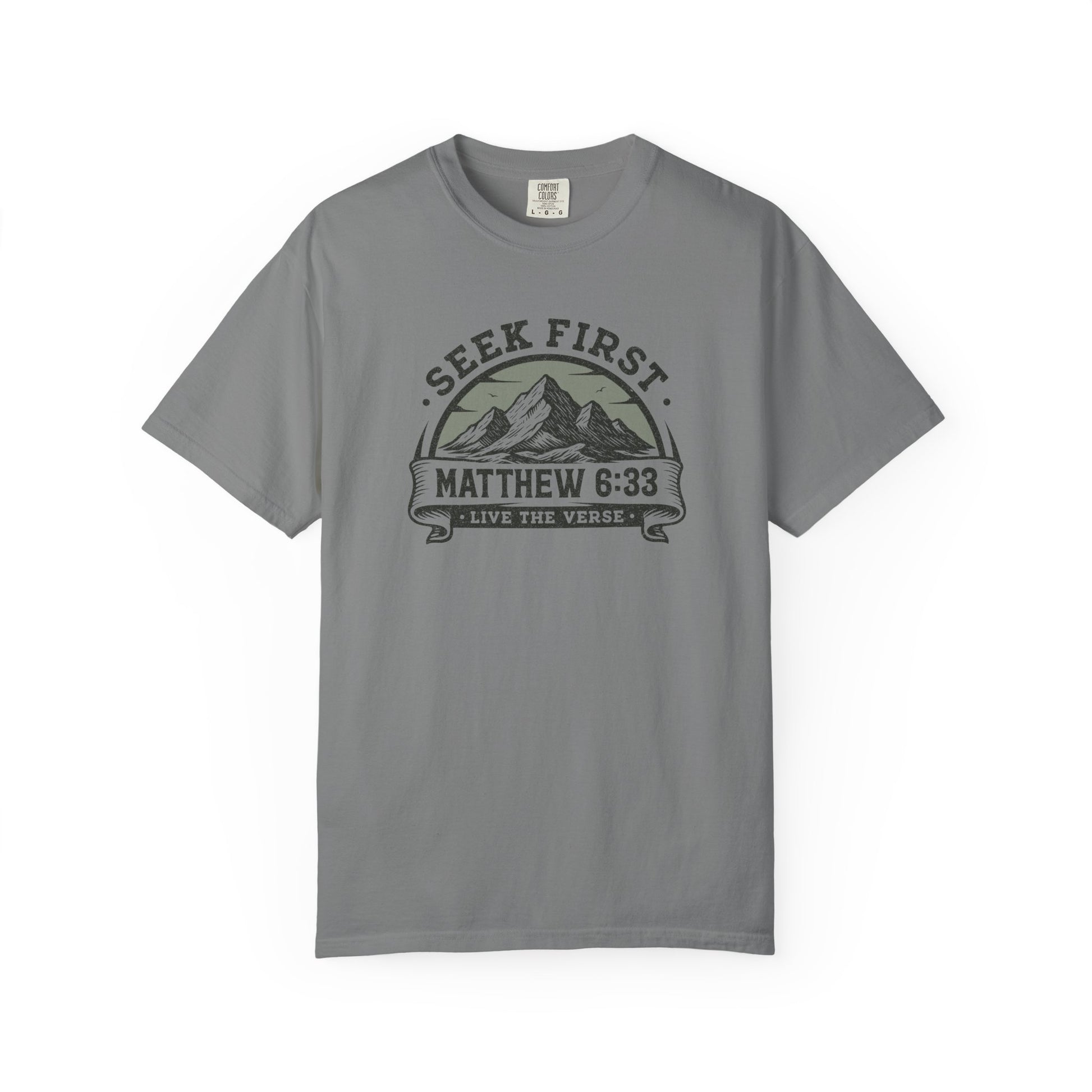 Seek First – Christian T-Shirt | Mountain Design | Live the Verse Collection | all4HIM