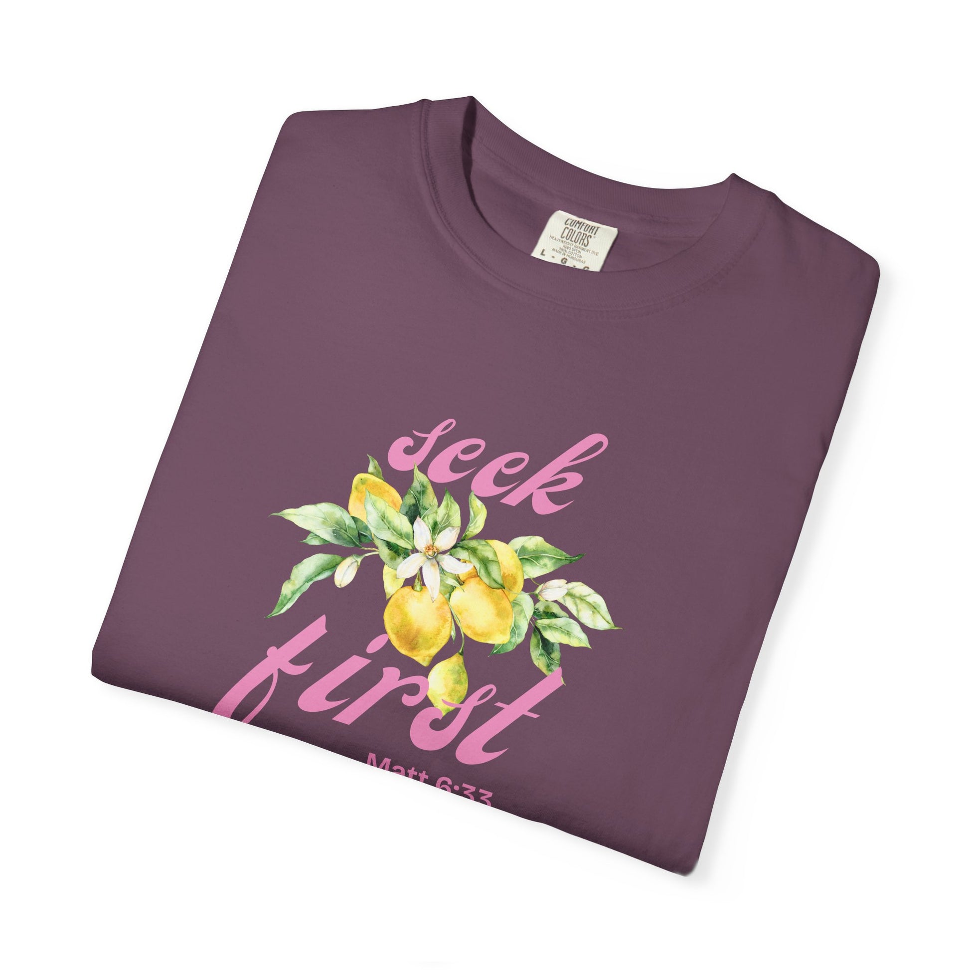 Seek First – Christian T-Shirt | Lemon Floral Design | Live the Verse Collection | all4HIM