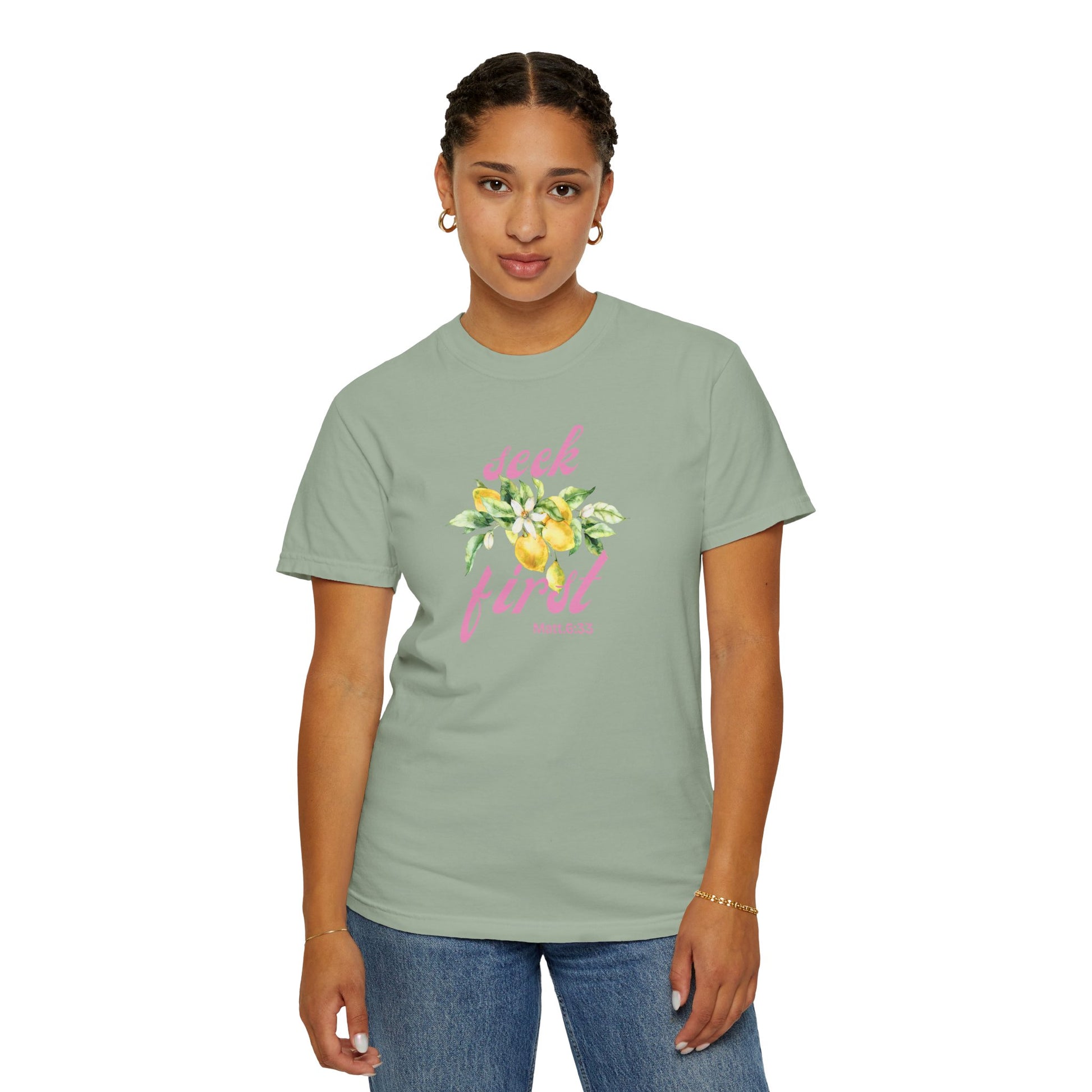 Seek First – Christian T-Shirt | Lemon Floral Design | Live the Verse Collection | all4HIM