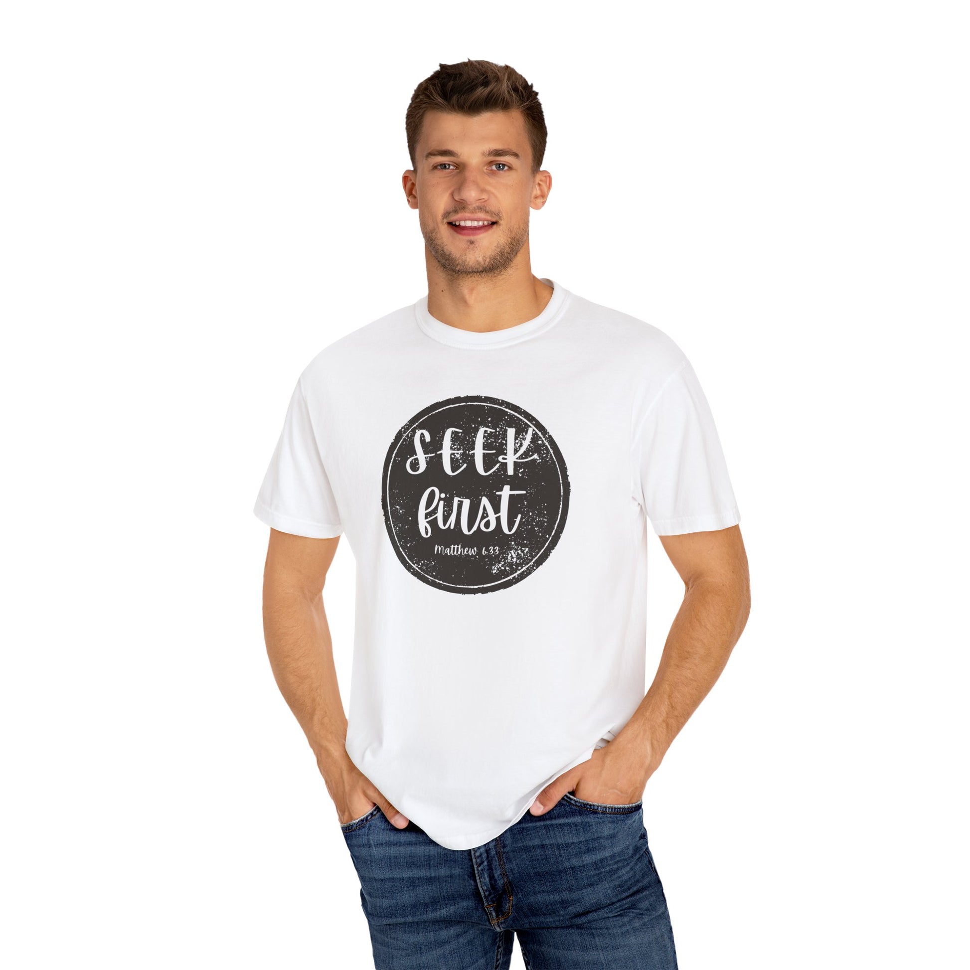Seek First – Christian T-Shirt | Circle Seal Design | Live the Verse Collection | all4HIM