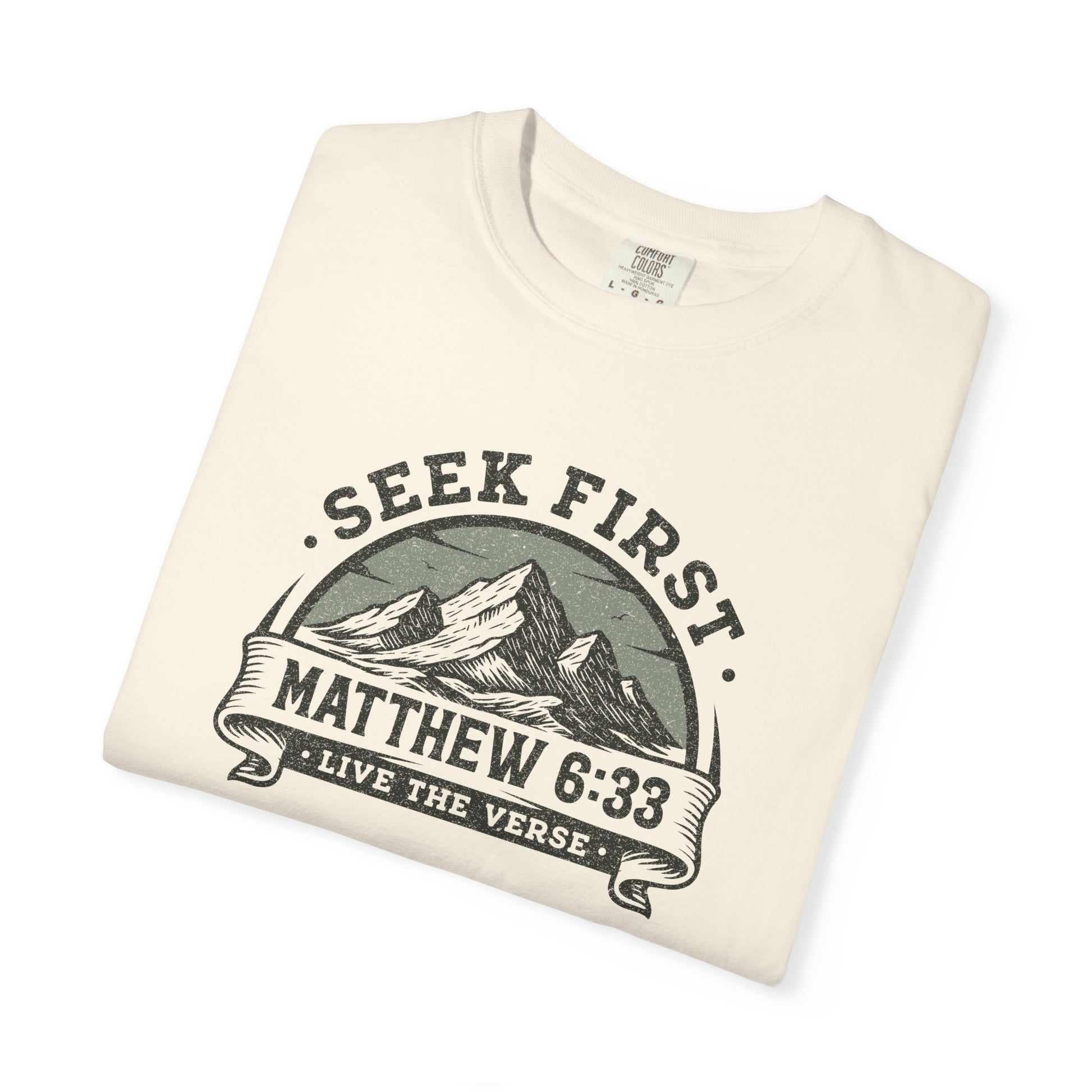 Seek First – Christian T-Shirt | Mountain Design | Live the Verse Collection | all4HIM