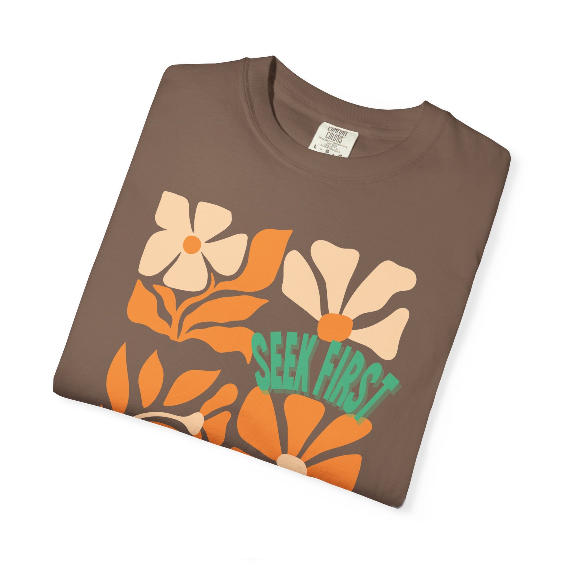 Seek First – Christian T-Shirt | Retro Floral Design | Live the Verse Collection | all4HIM