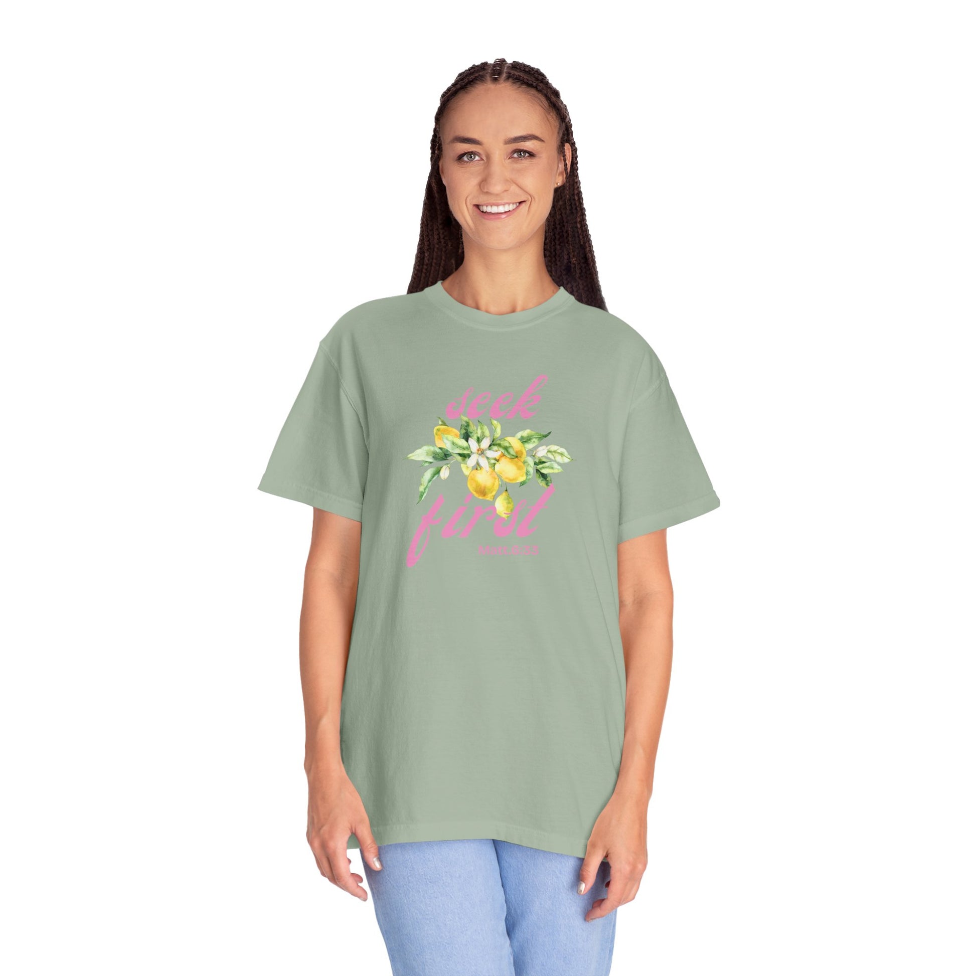 Seek First – Christian T-Shirt | Lemon Floral Design | Live the Verse Collection | all4HIM