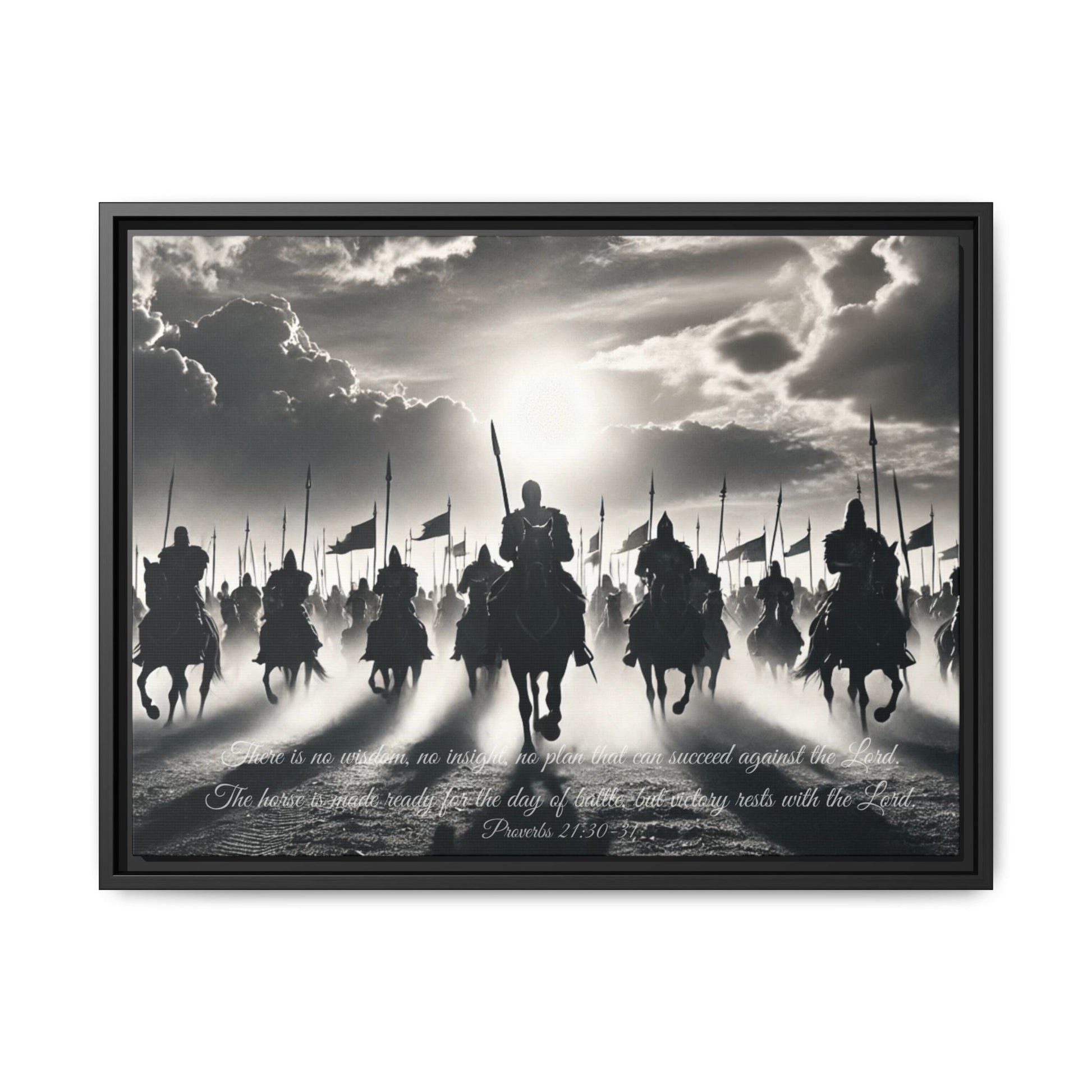 Sacred Scriptures: Proverbs 21 - Victory Rests with the Lord- Black Framed Canvas | all4HIM collection