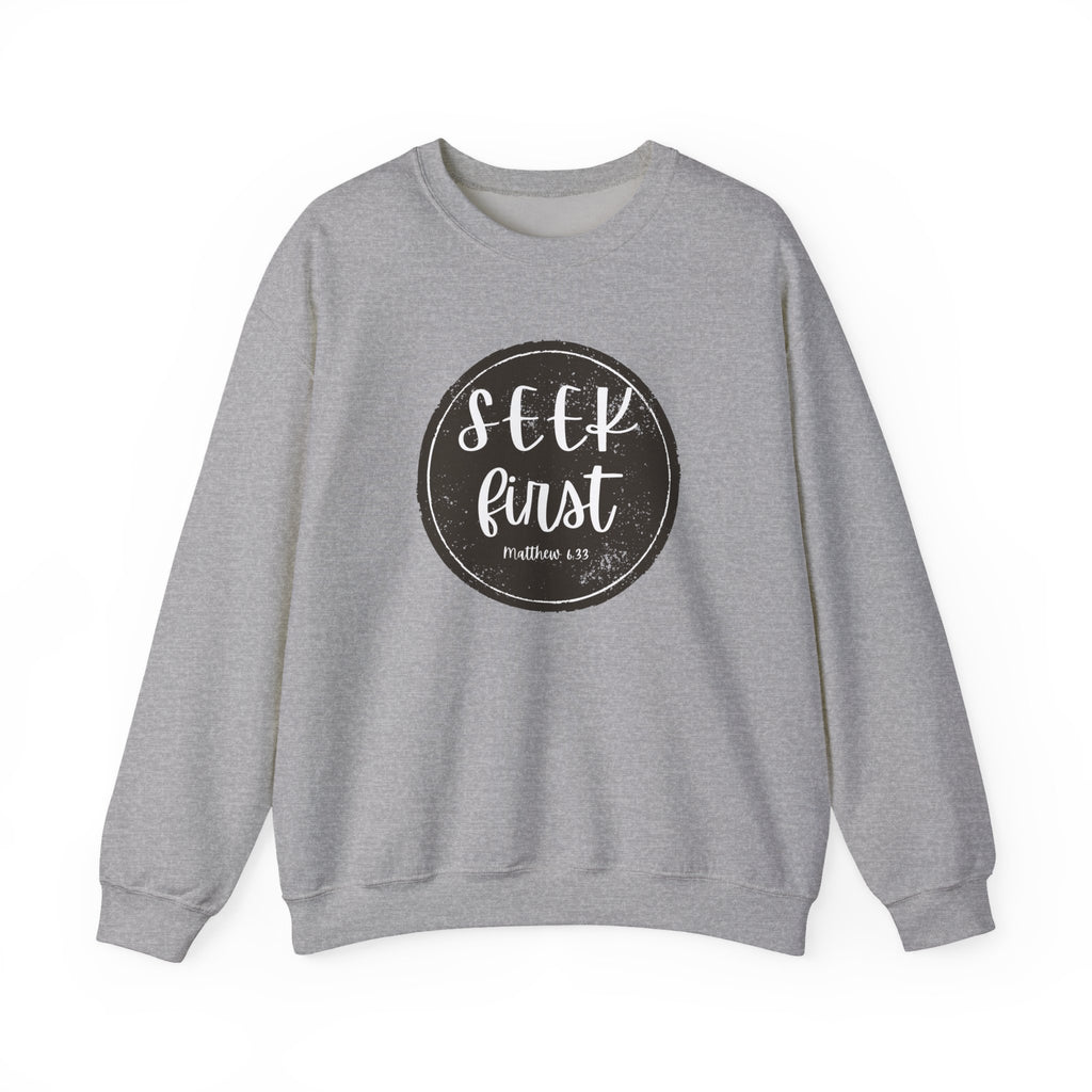 Seek First – Christian Sweatshirt | Circle Seal Design | Live the Verse Collection | all4HIM