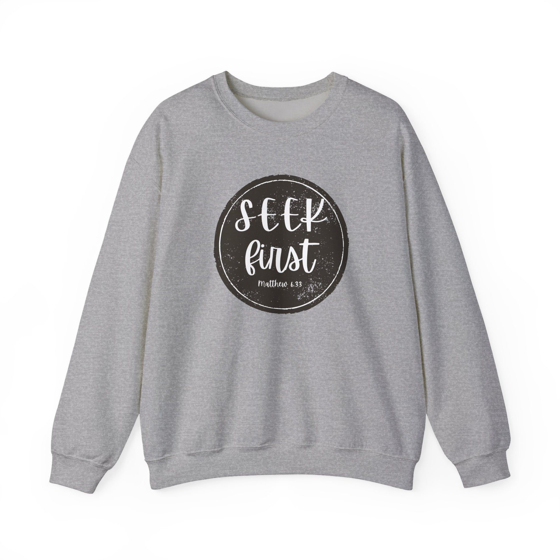 Seek First – Christian Sweatshirt | Circle Seal Design | Live the Verse Collection | all4HIM