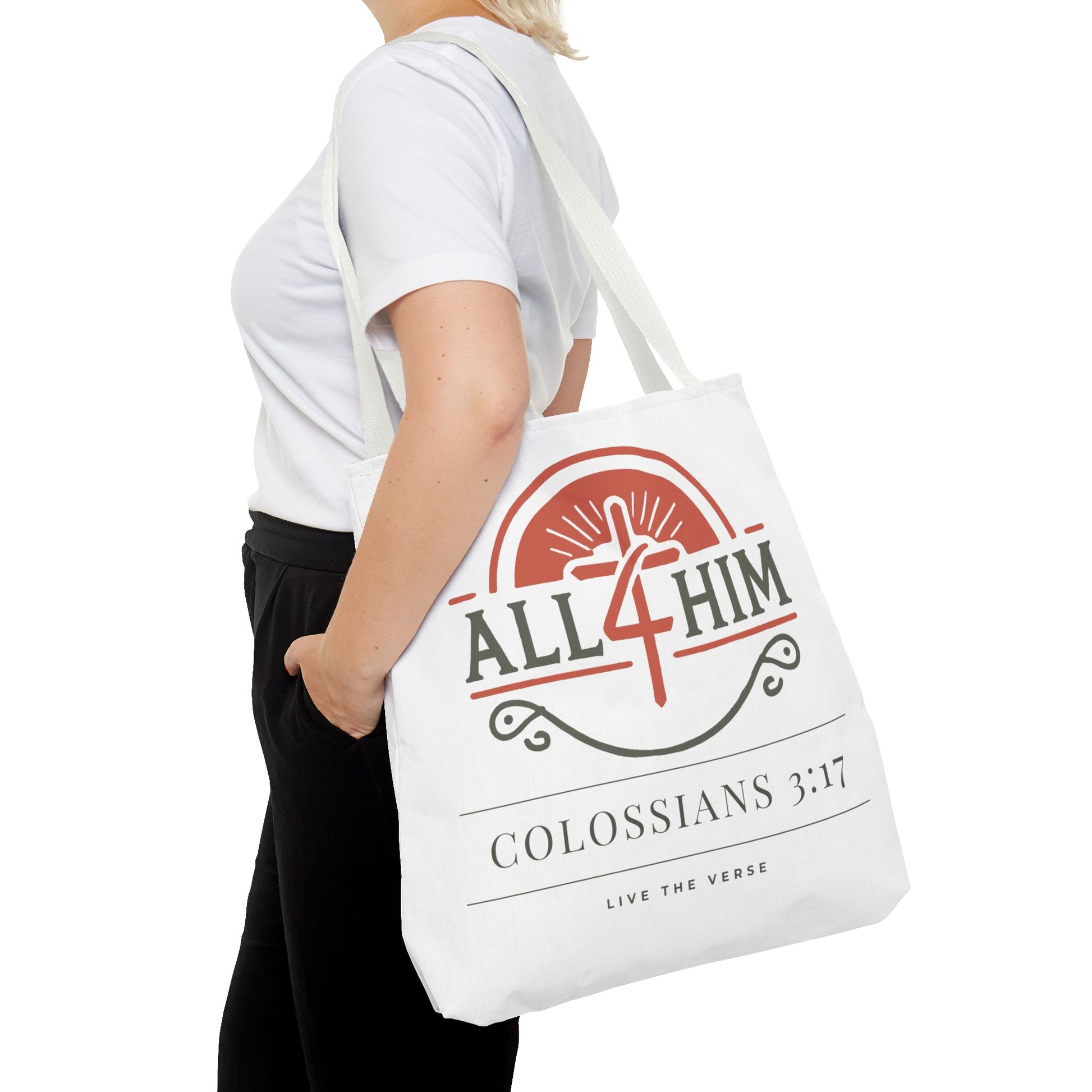 Live the Verse Tote Bag | all4HIM Logo Faith Bag | Christian Scripture-Inspired Carryall