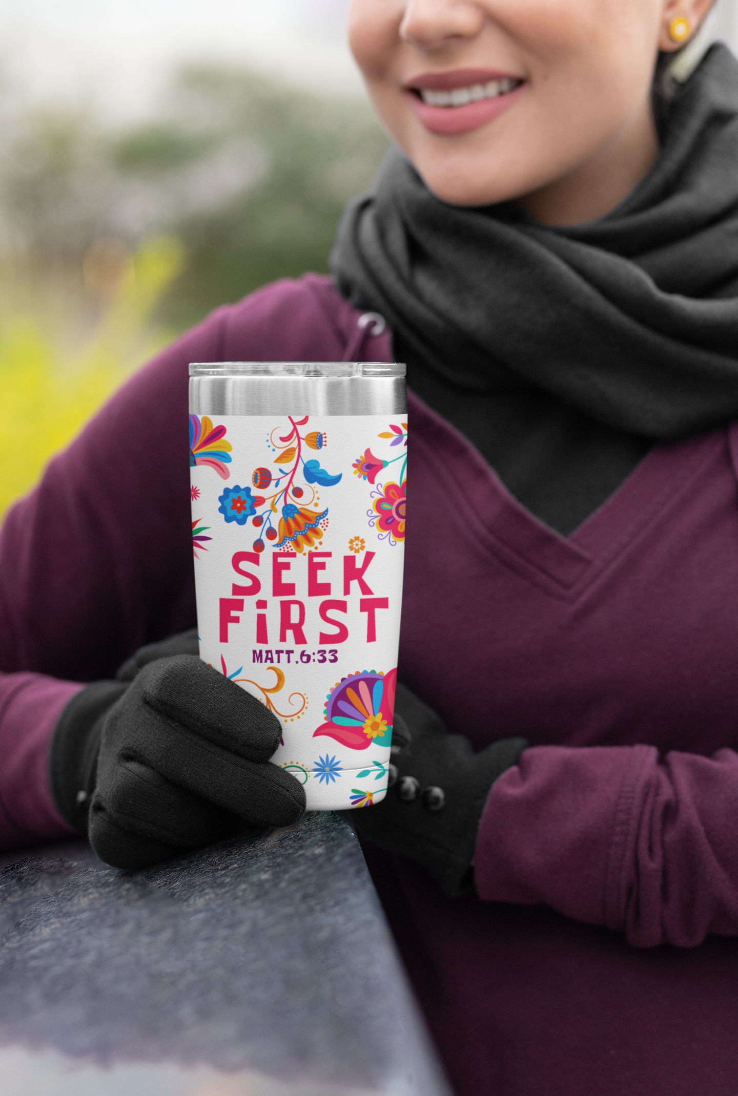 Seek First – 20oz Tumbler | Floral Design | Live the Verse Collection | all4HIM