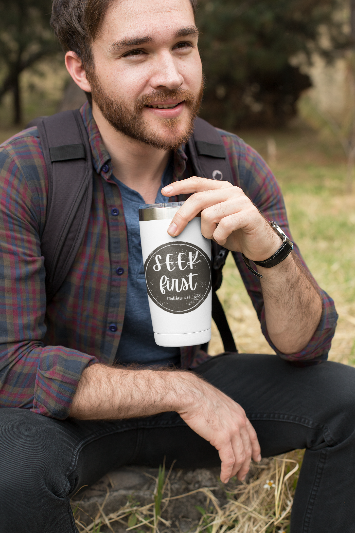 Seek First – 20oz Tumbler | Rustic Circle Seal Design | Live the Verse Collection | all4HIM
