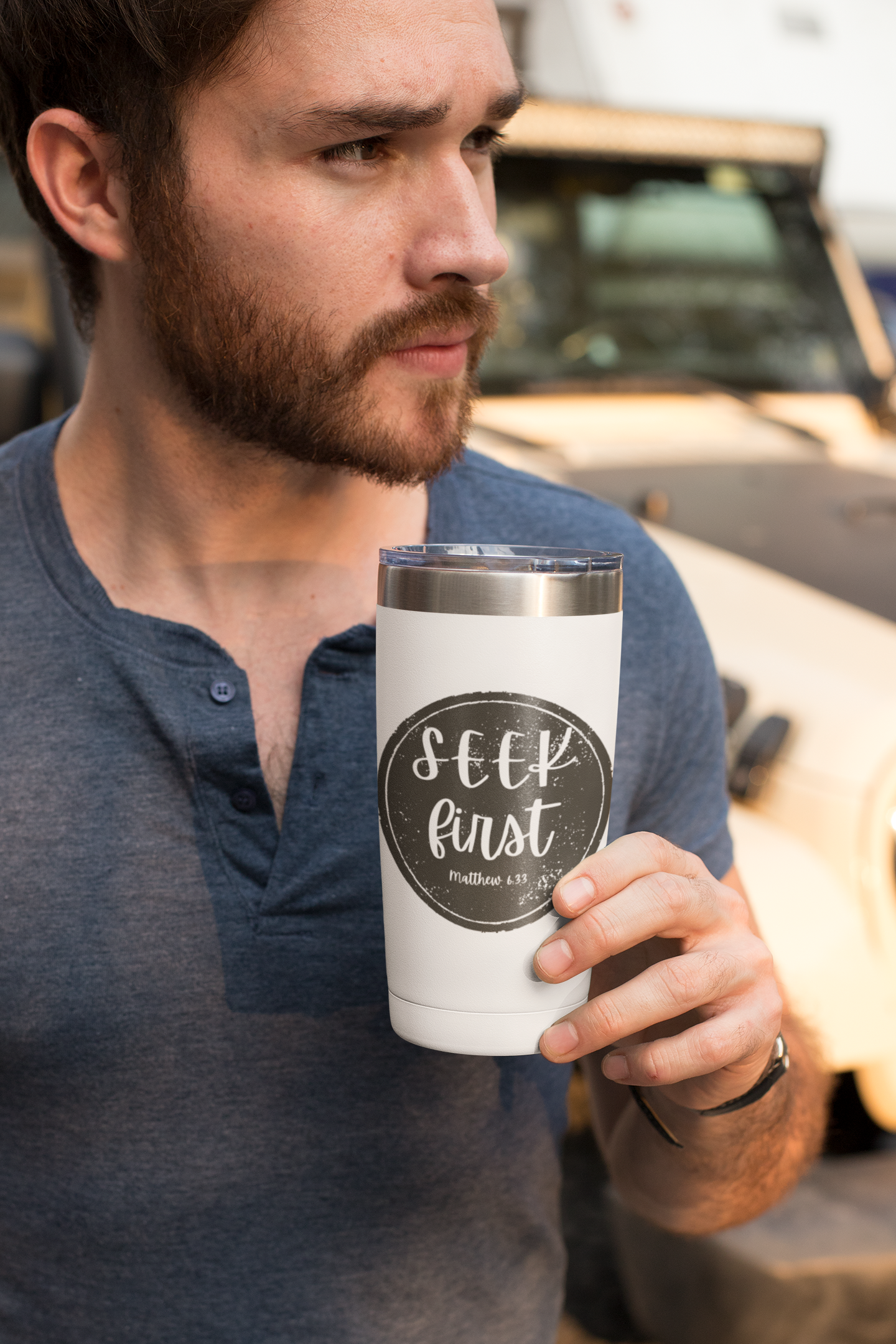 Seek First – 20oz Tumbler | Rustic Circle Seal Design | Live the Verse Collection | all4HIM